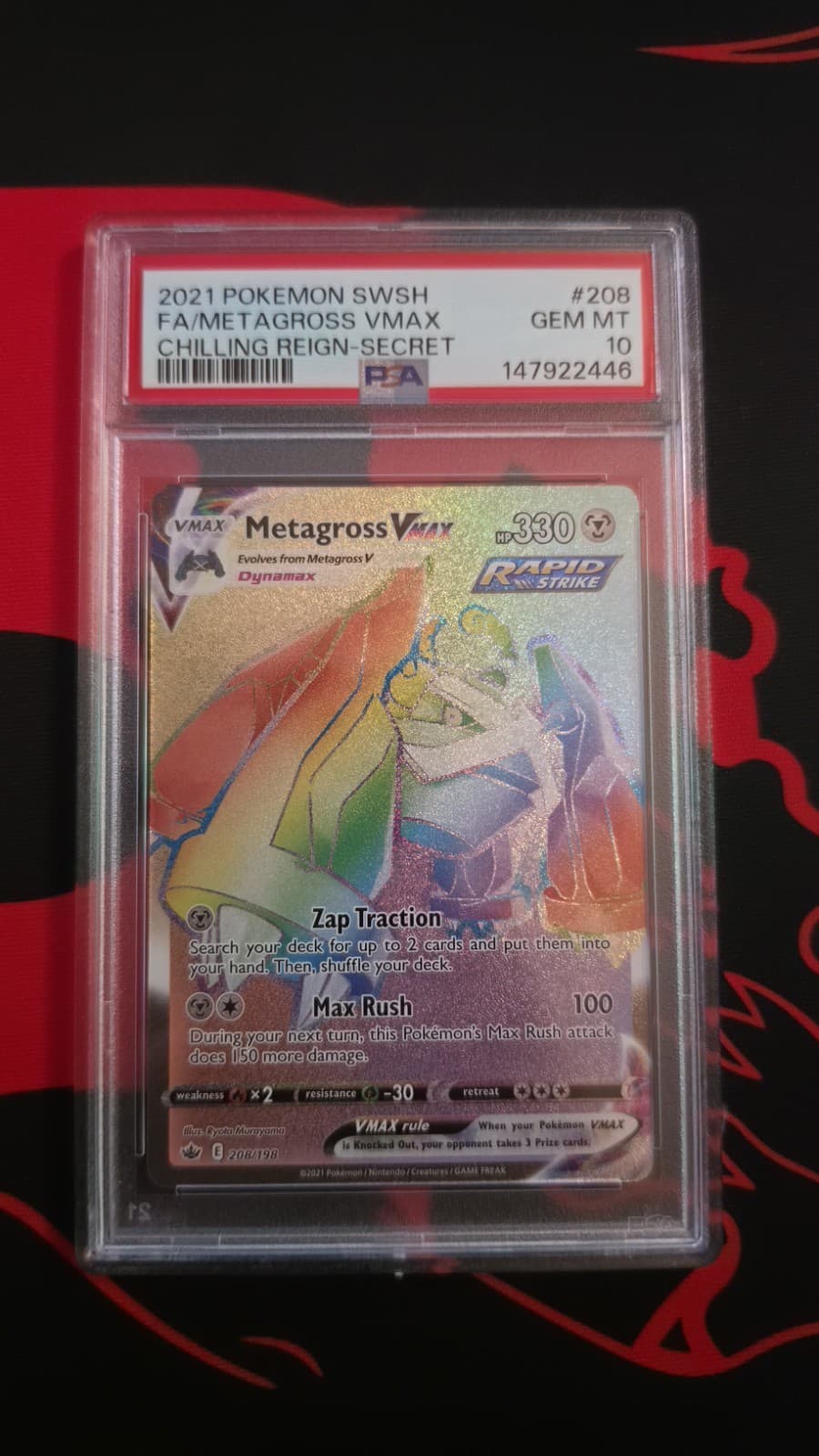 Pokemon Metagross VMAX TCG Card 208/198 Chilling Reign Rare Rainbow PSA 10
