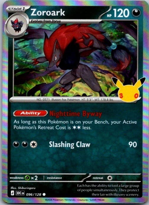 Zoroark 096/128 Common ME: 30th Celebration Pokemon Holo Near Mint