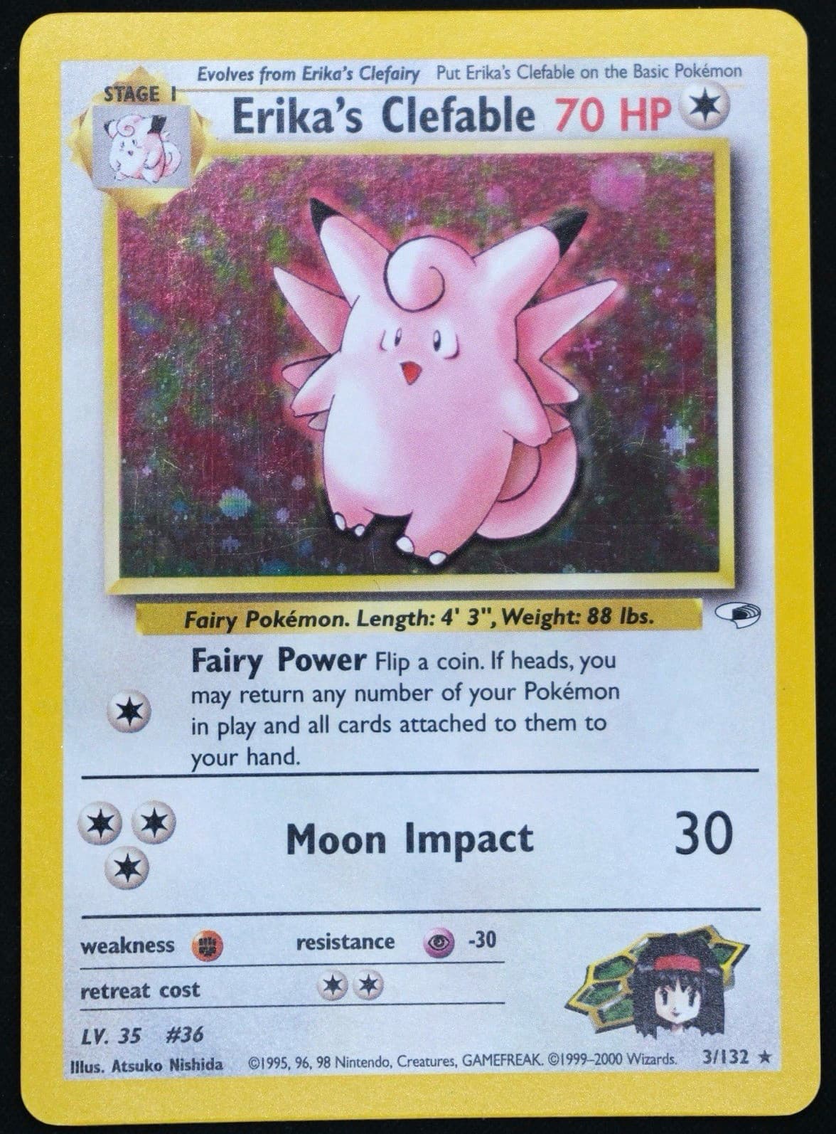 Pokémon TCG WOTC Erika's Clefable 3/132 Gym Heroes Holo Rare 2000 English