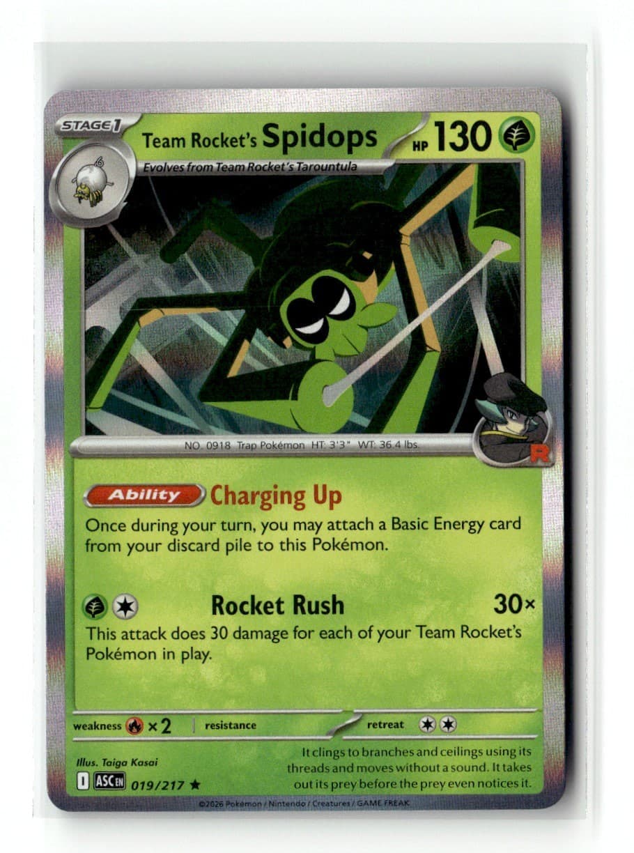 Team Rocket'S Spidops 19/217 Ascended Heroes Holo 2026 Pokemon NM