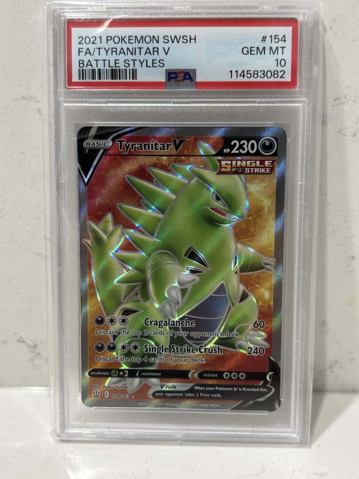 Pokemon Tyranitar V (Full Art) 154/163 Swsh05: Battle Styles Holo PSA 10