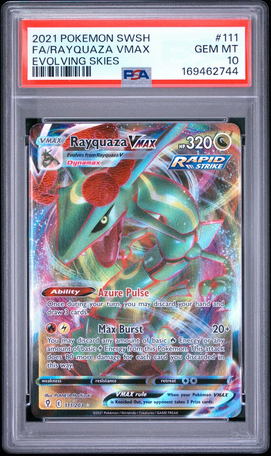 POKEMON RAYQUAZA VMAX 111/203 SWORD & SHIELD EVOLVING SKIES 2021 PSA 10 GEM MINT