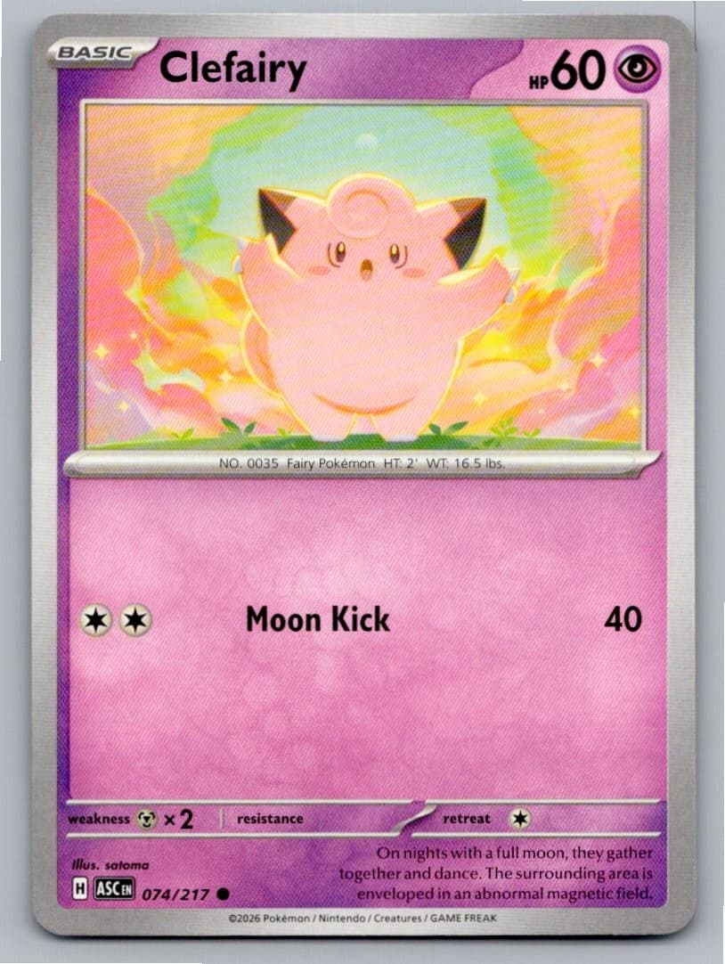 2026 POKEMON CLEFAIRY ASCENDED HEROES 074/217 C NM A84888 FREE S&H