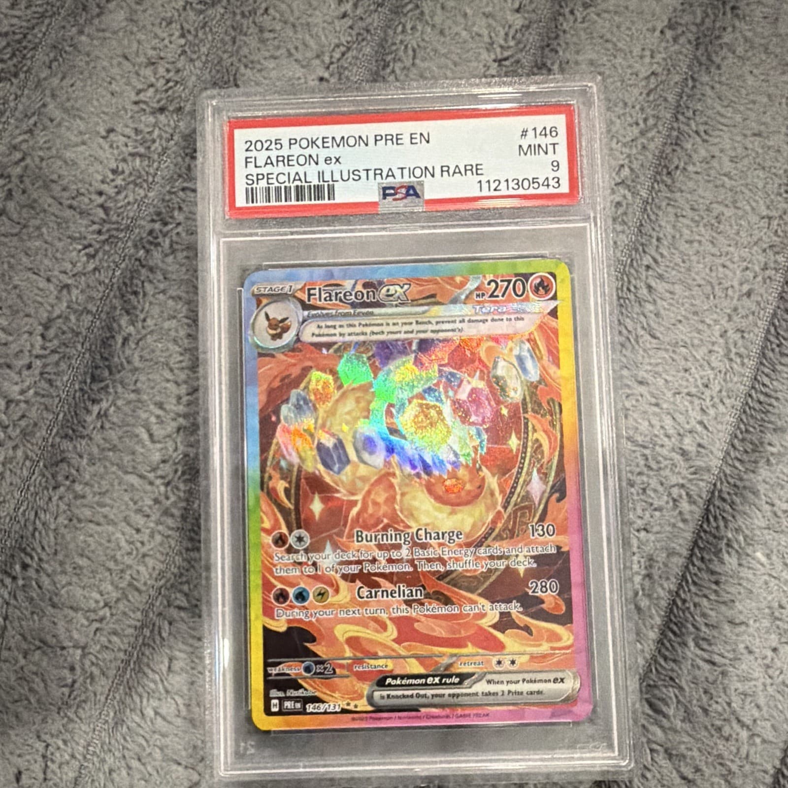 PSA 9 Pokemon TCG 2025 Flareon ex 146/131 Prismatic Evolutions SIR Holo EN