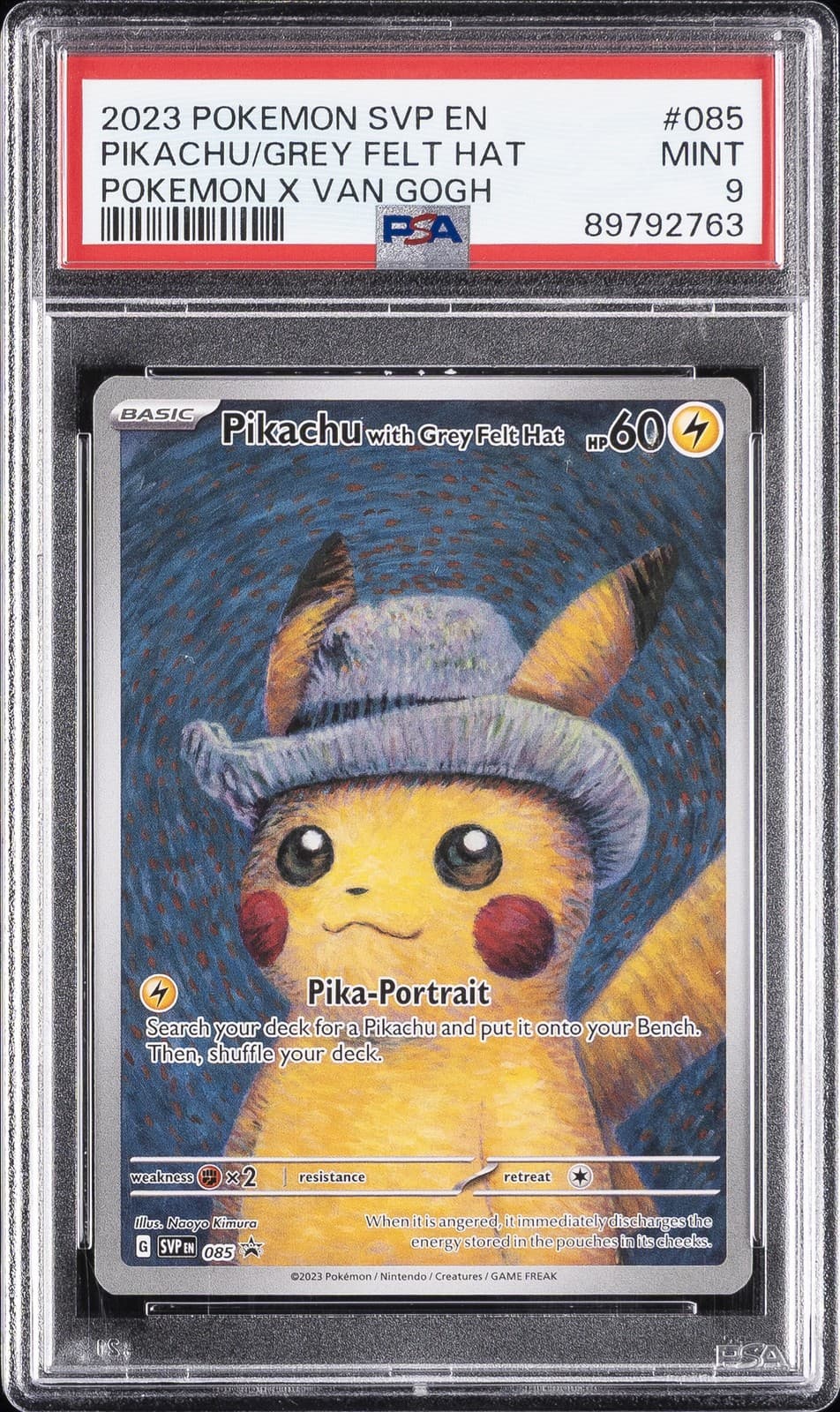 2023 POKEMON SVP EN-SV BLACK STAR PROMO #085 PIKACHU WITH GREY FELT HAT PSA 9