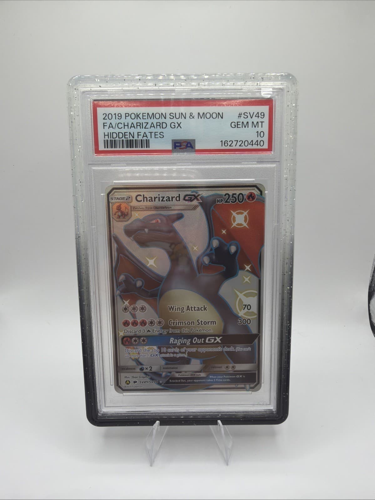 2019 POKEMON SUN & MOON HIDDEN FATES #SV49 FULL ART/CHARIZARD GX PSA 10 W Guard