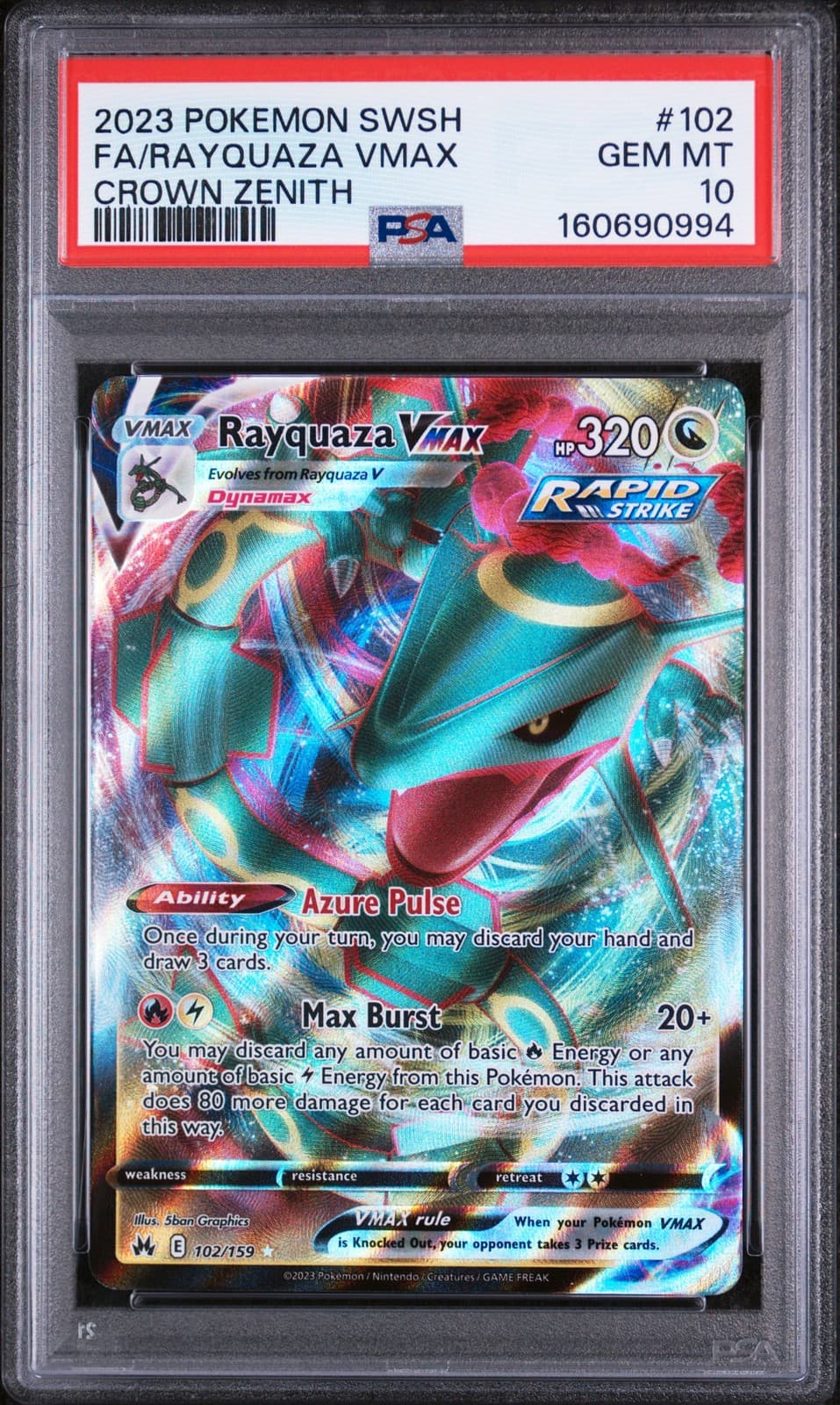 2023 Pokemon Sword And Shield Crown Zenith #102 Fa/Rayquaza Vmax PSA 10