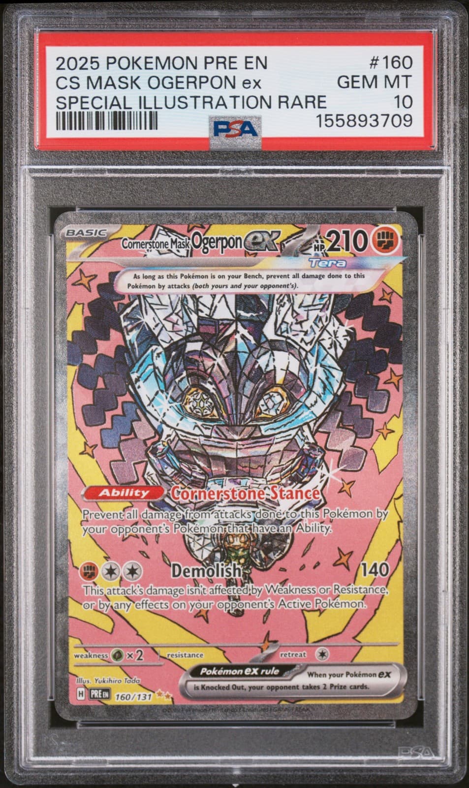 2025 POKEMON PRE EN-PRISMATIC EVOLUTIONS #160 CORNERSTONE MASK OGERPON EX PSA 10