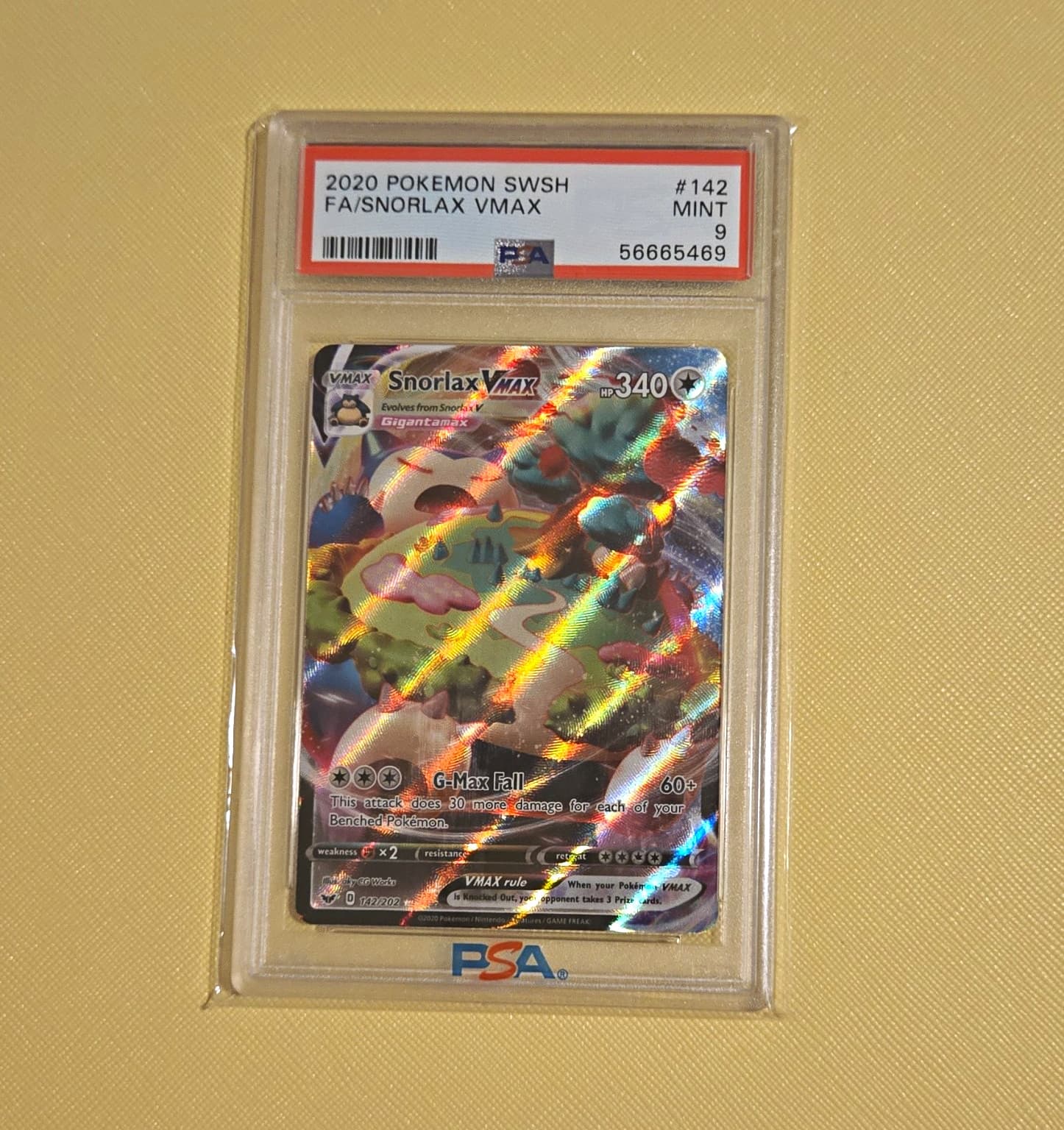 Pokemon TCG Snorlax VMAX 142/202 SWSH01 Sword & Shield Full Art Holo PSA 9