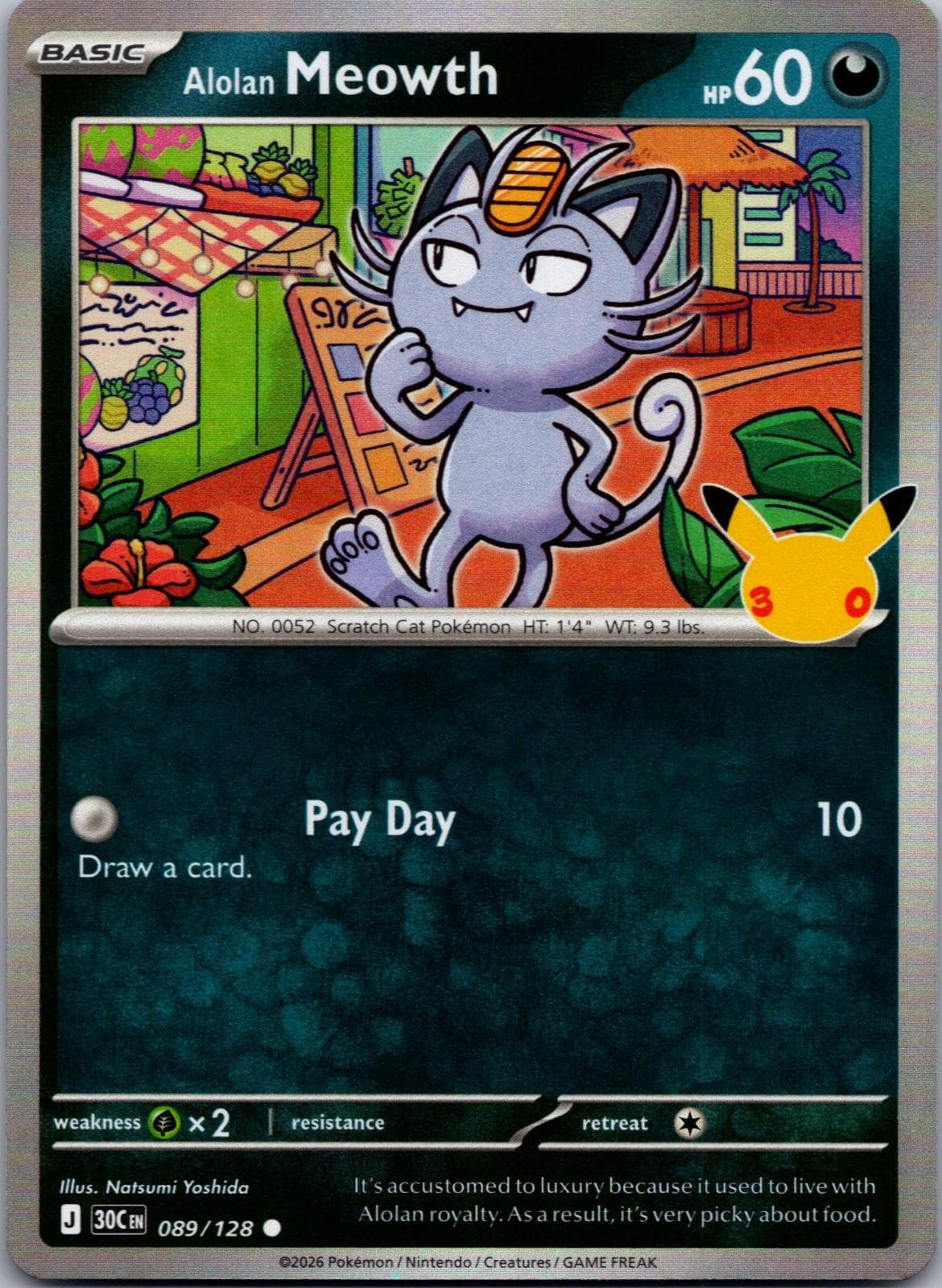 Alolan Meowth Holo ME: 30th Celebration 089/128 NM Pokemon
