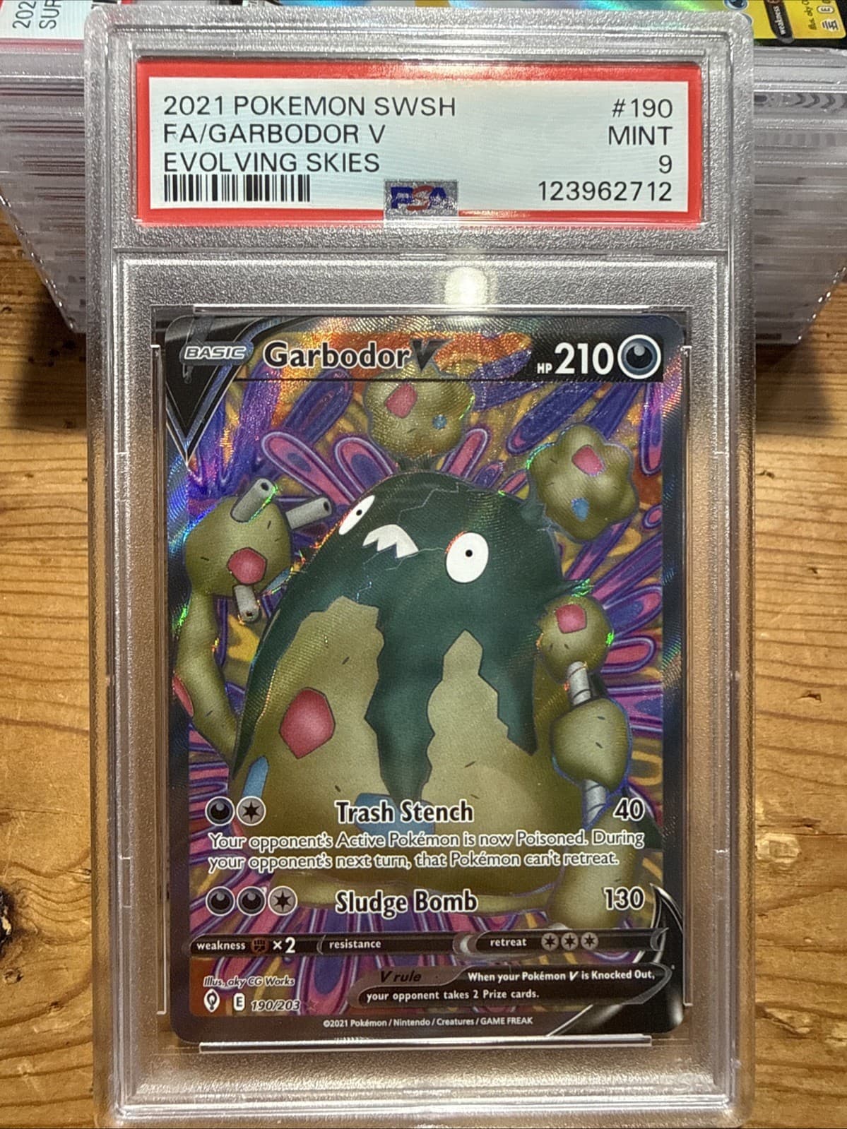 2021 Pokémon Sword & Shield Evolving Skies Garbodor V Full Art #190 PSA 9 MINT
