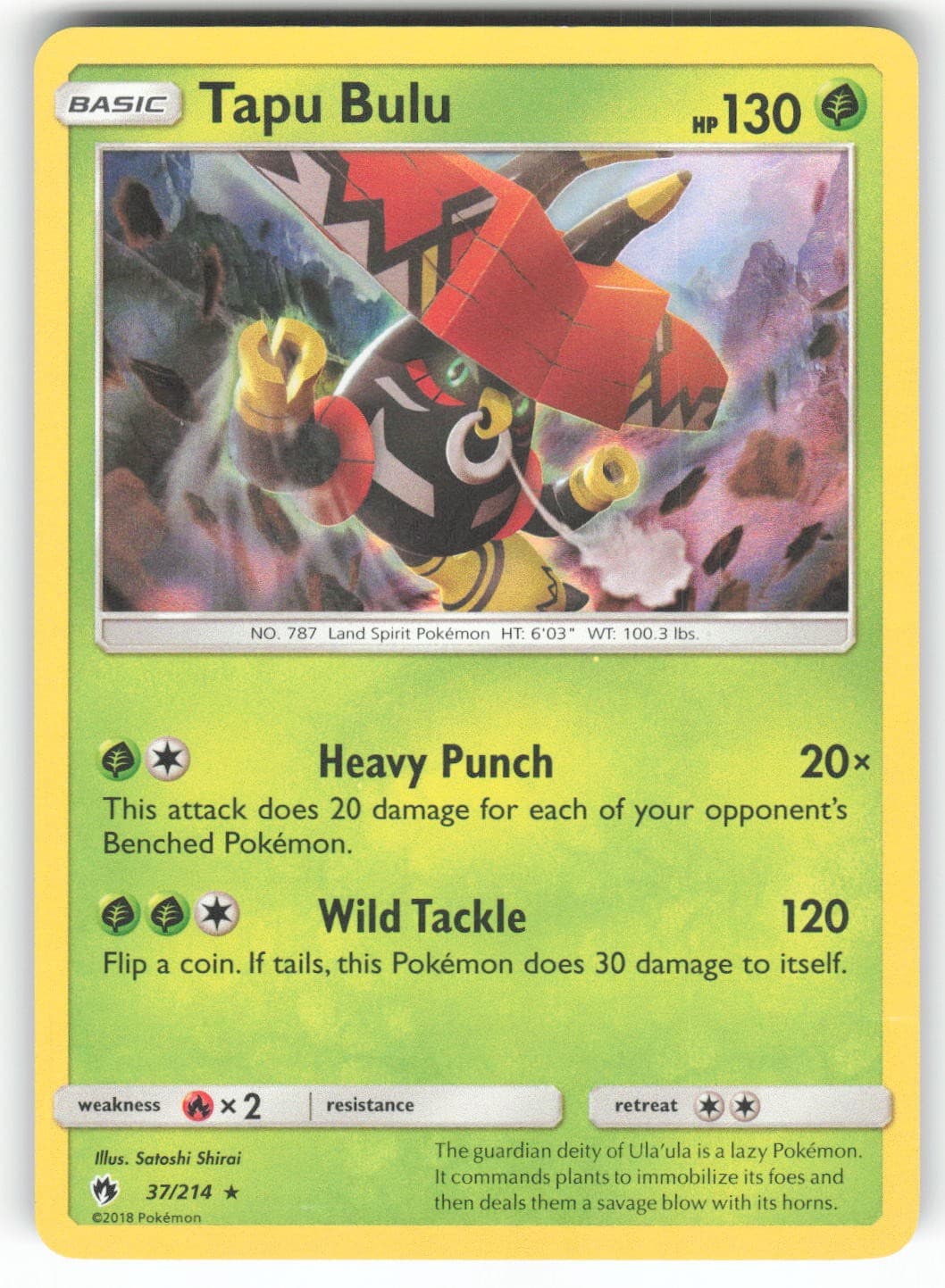 Tapu Bulu 37/214 Holo Rare Lost Thunder Pokemon Near Mint