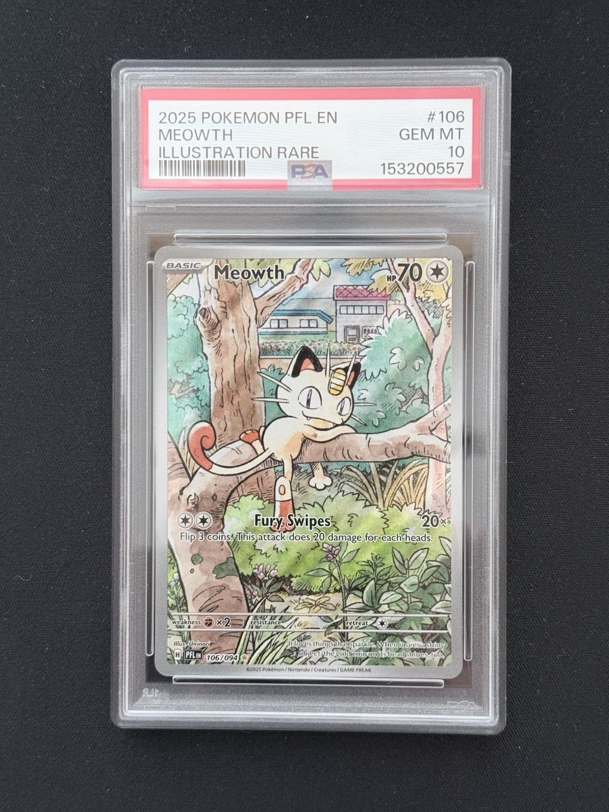 Pokemon TCG PSA 10 Meowth 106/094 Me02 Phantasmal Flames Holo IR English