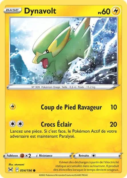 Carte Pokémon Dynavolt 54/196 Epée et Bouclier EB11 Origines Perdues FR NEUVE