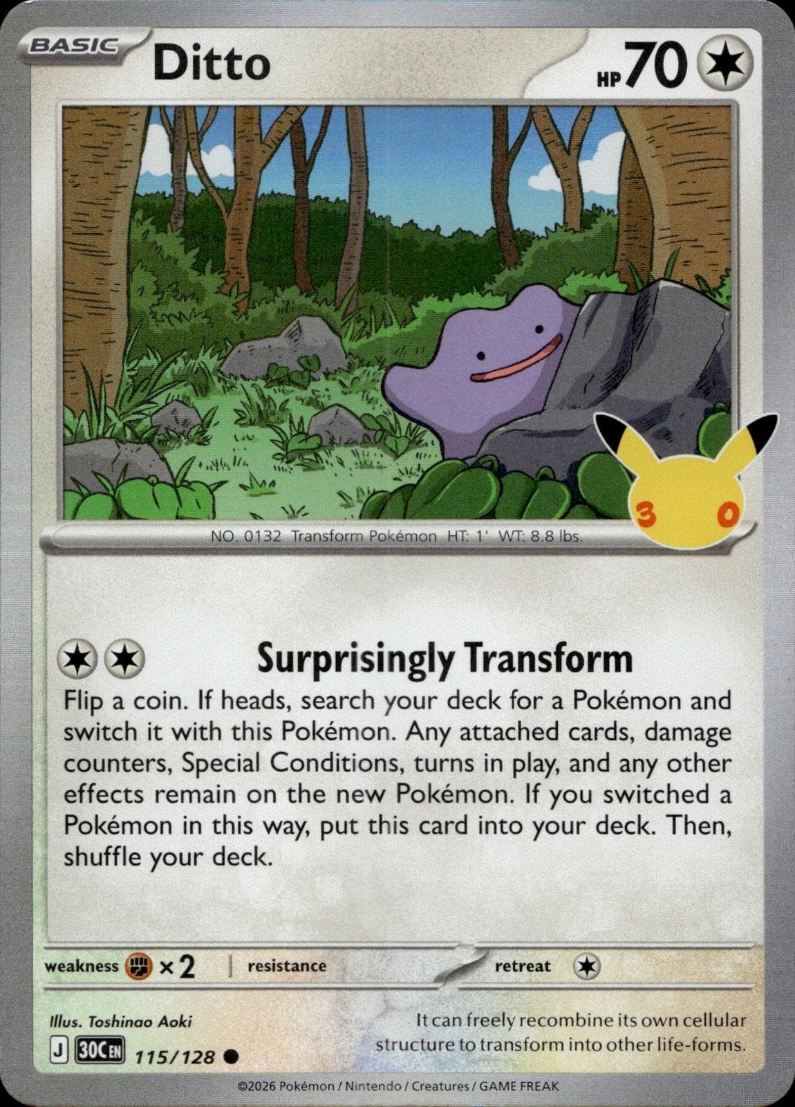 Ditto 115/128 Common ME: 30th Celebration Pokemon Holo Near Mint