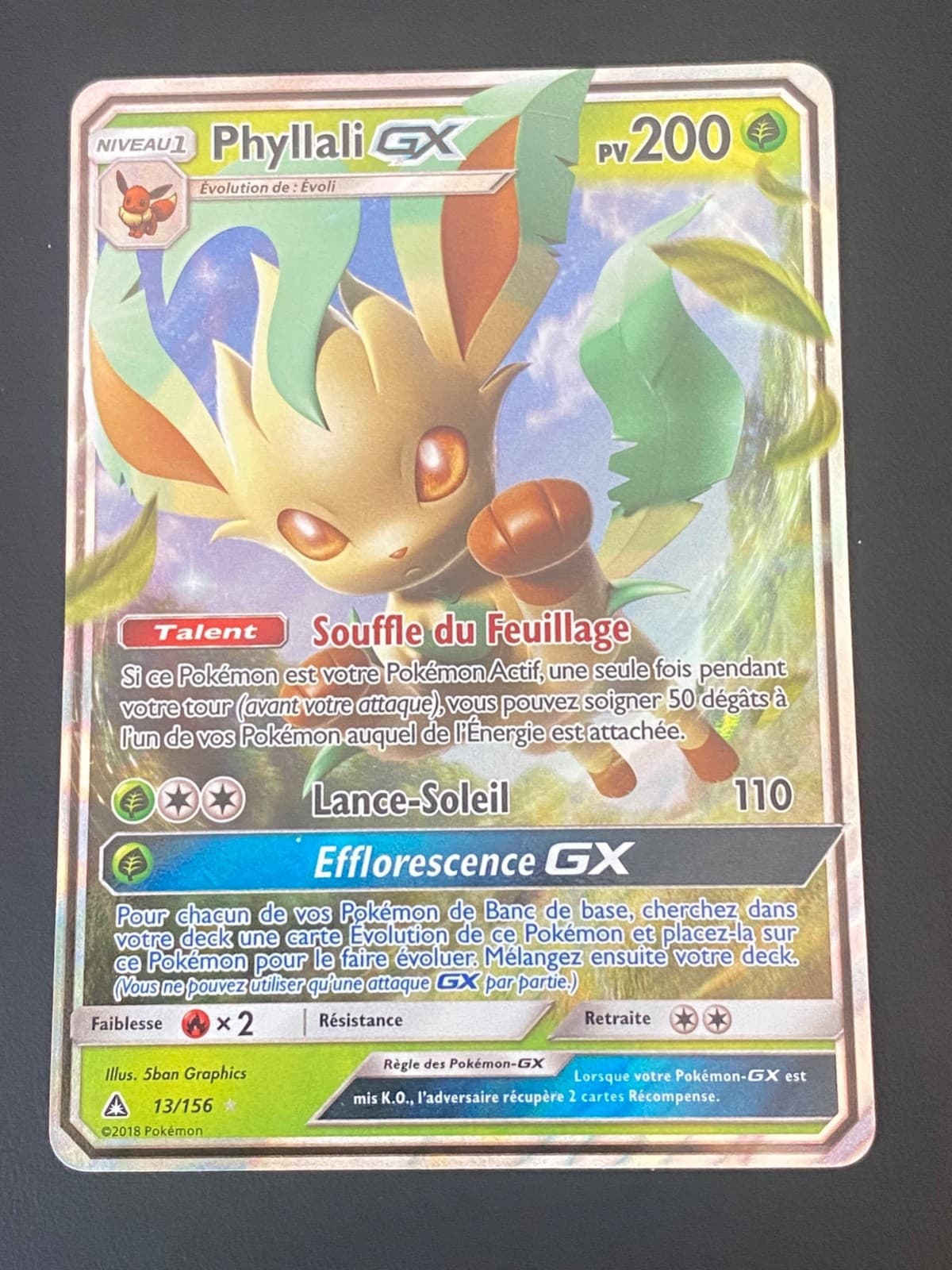 CARTE POKEMON PHYLLALI GX 13/156 ULTRA RARE SL ULTRA PRISME - TBE/EXC