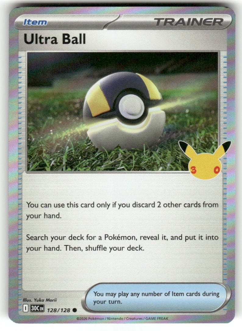 Ultra Ball 128/128 Common ME: 30th Celebration Pokemon Holo Near Mint