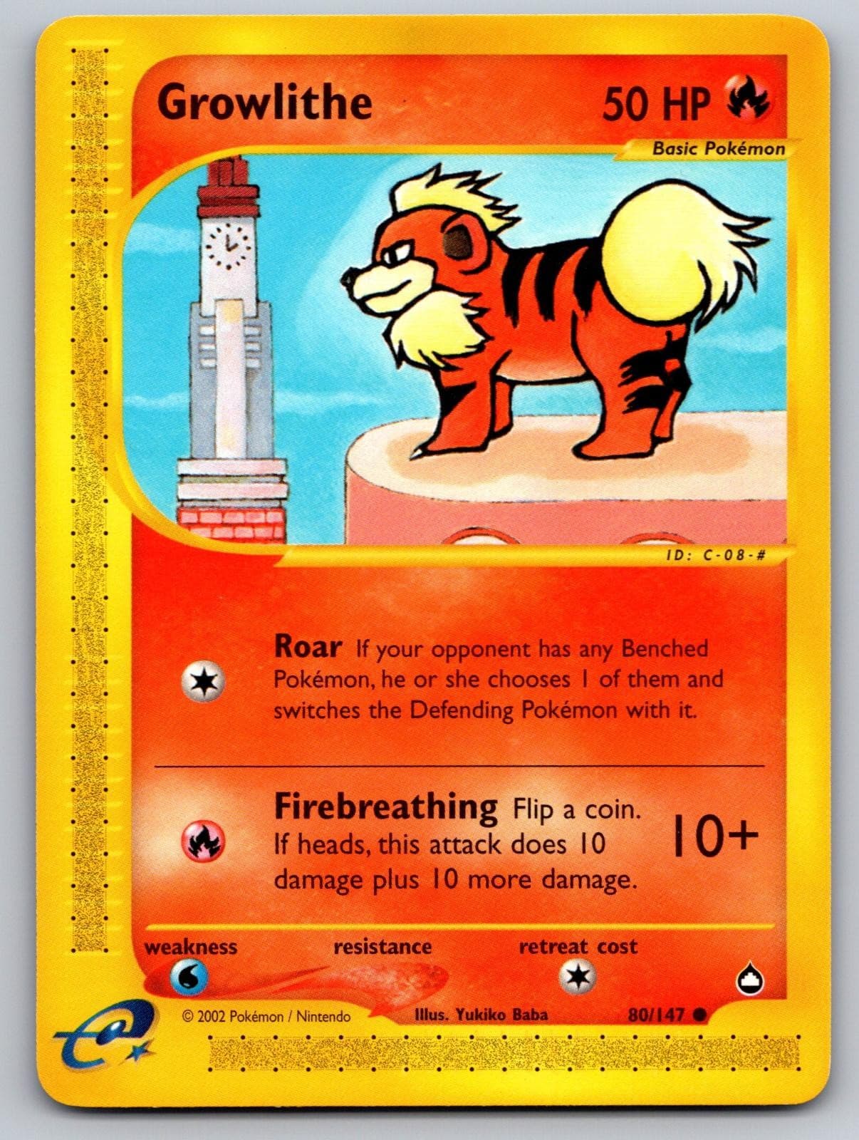 Growlithe 80/147 Common Aquapolis Pokemon Near Mint
