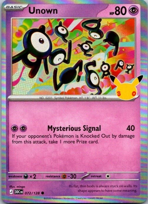 Pokemon Unown Common 072/128 ME: 30th Celebration Holofoil NM