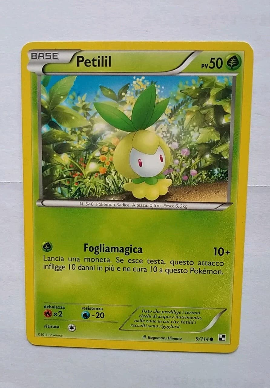 CARTA POKEMON PETILIL , 9/114, NERO E BIANCO, USATA