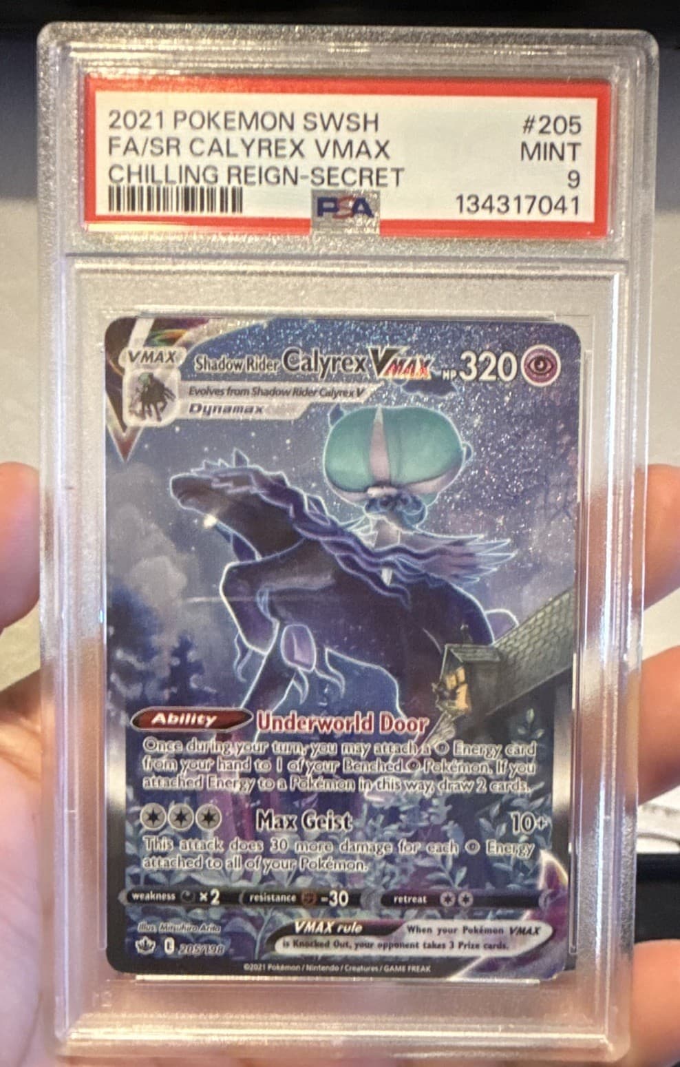 Pokemon TCG Shadow Rider Calyrex VMAX 205/198 Chilling Reign Alt Art PSA 9