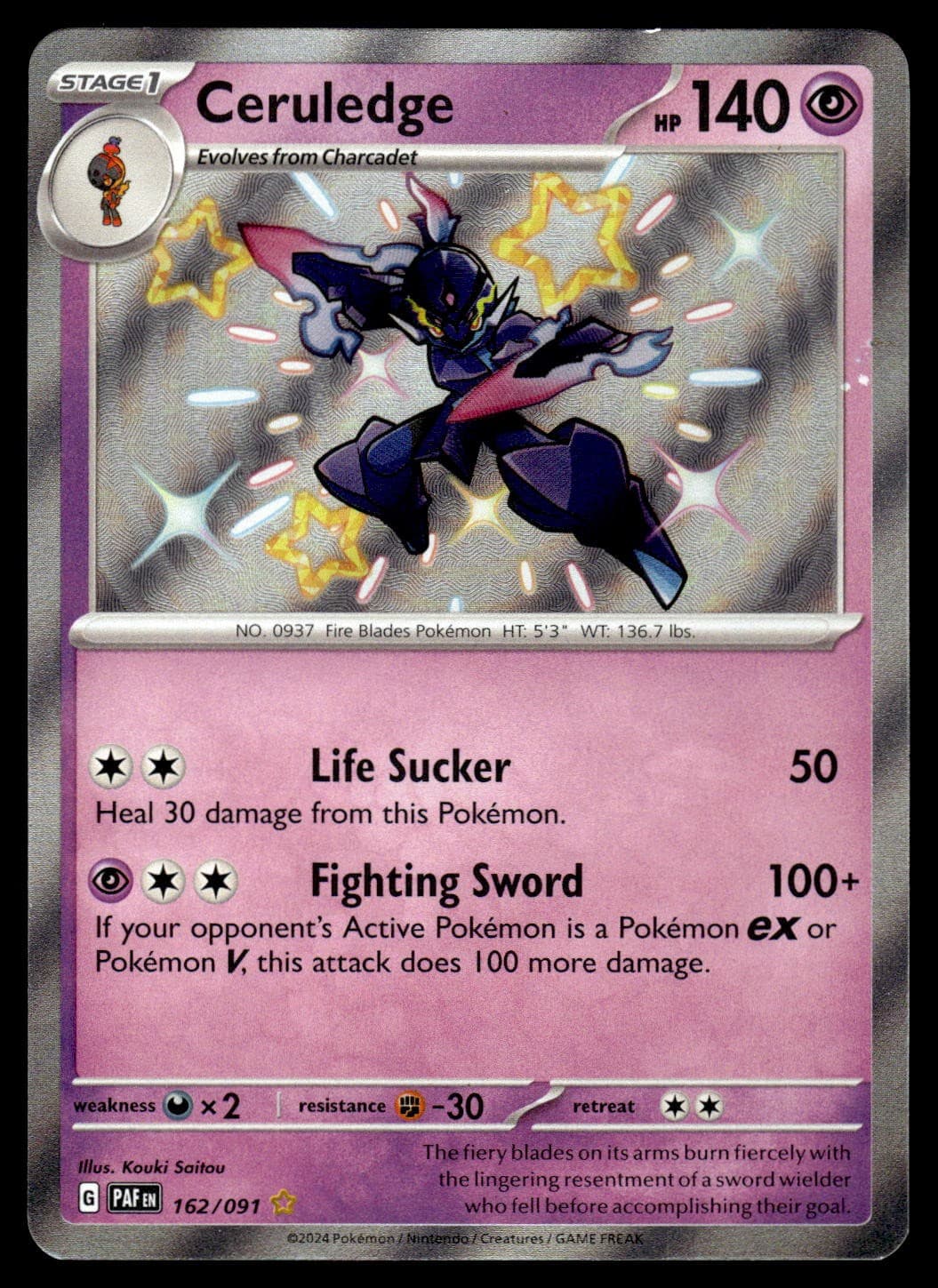 Ceruledge 162/091 PAF Paldean Fates Shiny Rare Pokemon Card - LP