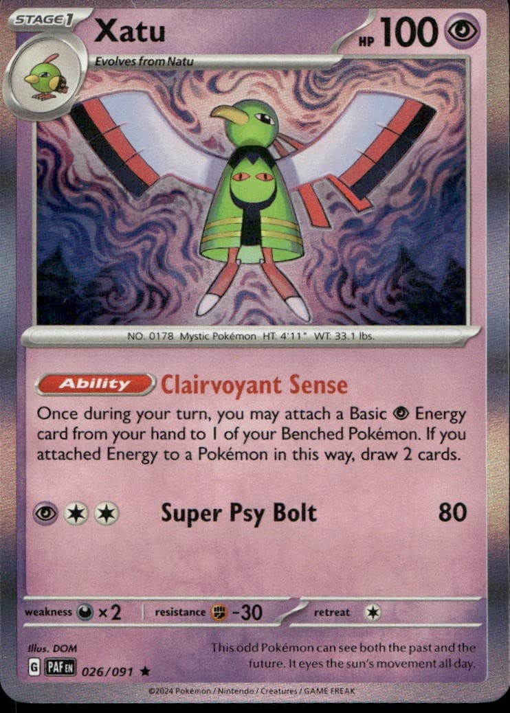 Xatu 026/091 SV Paldean Fates Holo R LP Pokémon — English