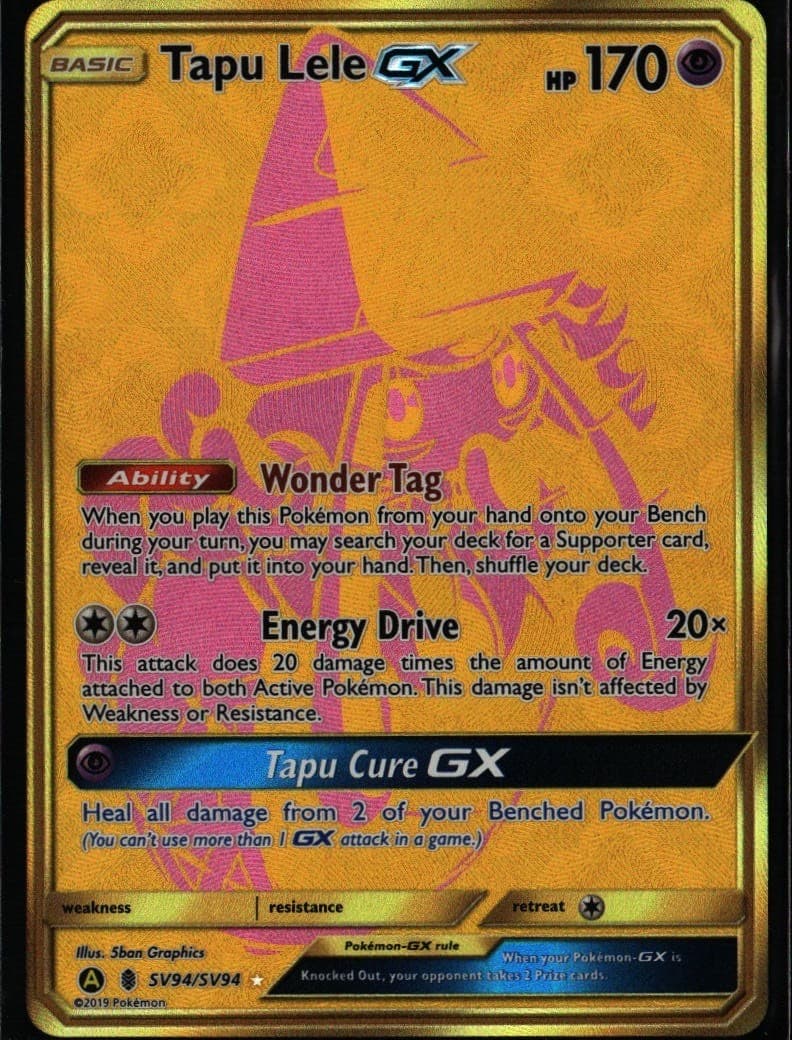 Tapu Lele GX Shiny Holo Rare Hidden Fates Shiny Vault SV94/SV94 Psychic Pokemon