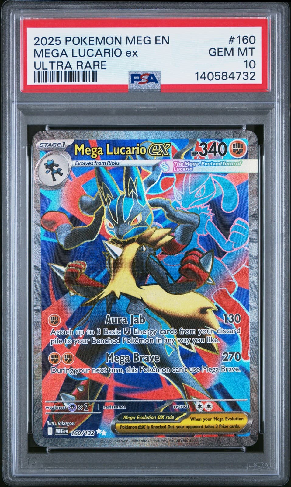 2025 Pokémon Mega Evolution #160 Mega Lucario EX Ultra Rare PSA 10