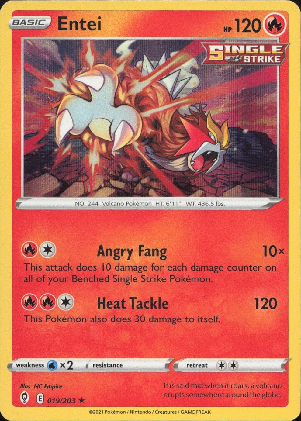 Entei 019/203 RARE Holo Evolving Skies Pokemon Lightly Played