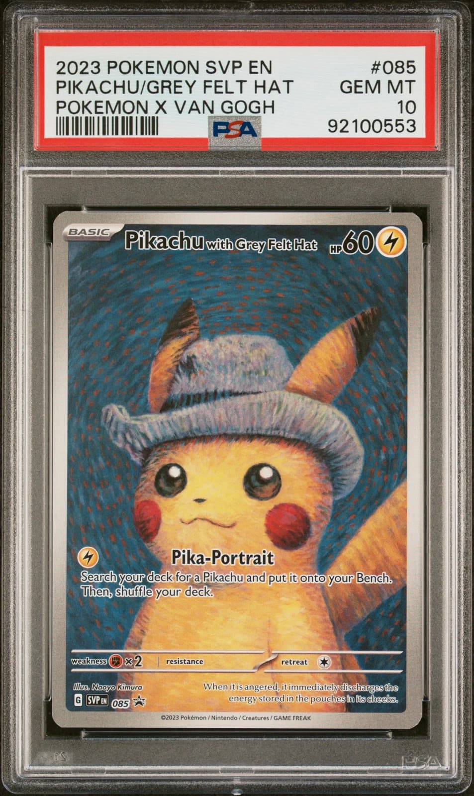 2023 Pokemon SVP EN-SV Black Star Promo Grey Felt Hat Pikachu #085 PSA 10