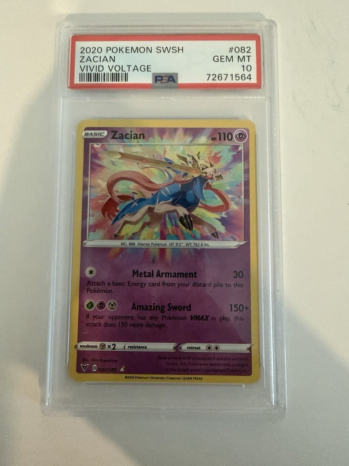 Pokémon Vivid Voltage Zacian Card 082/185 PSA 10 Gem Mint