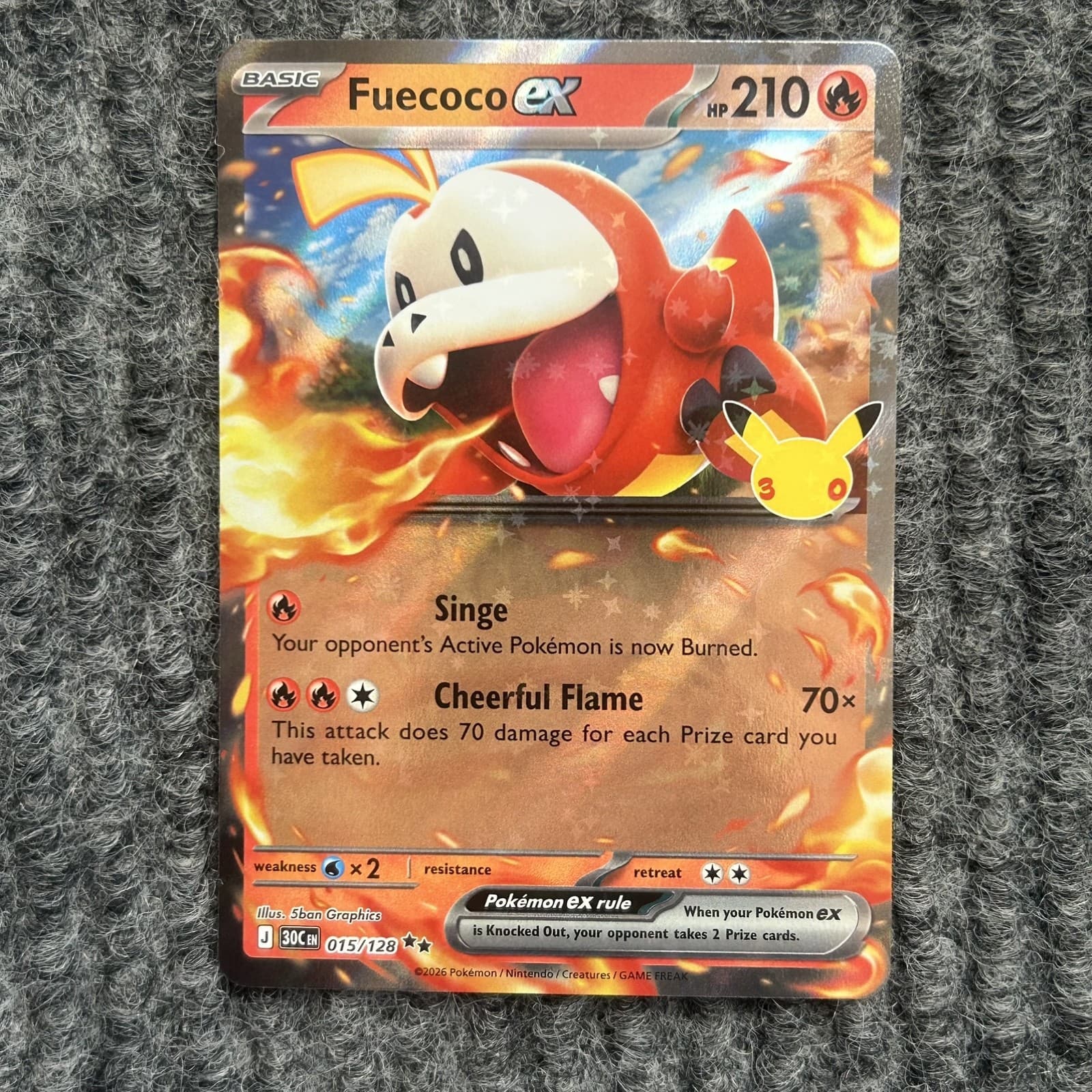 Pokemon TCG 30th Celebrations Fuecoco EX 015/128 Holo Foil Card NM