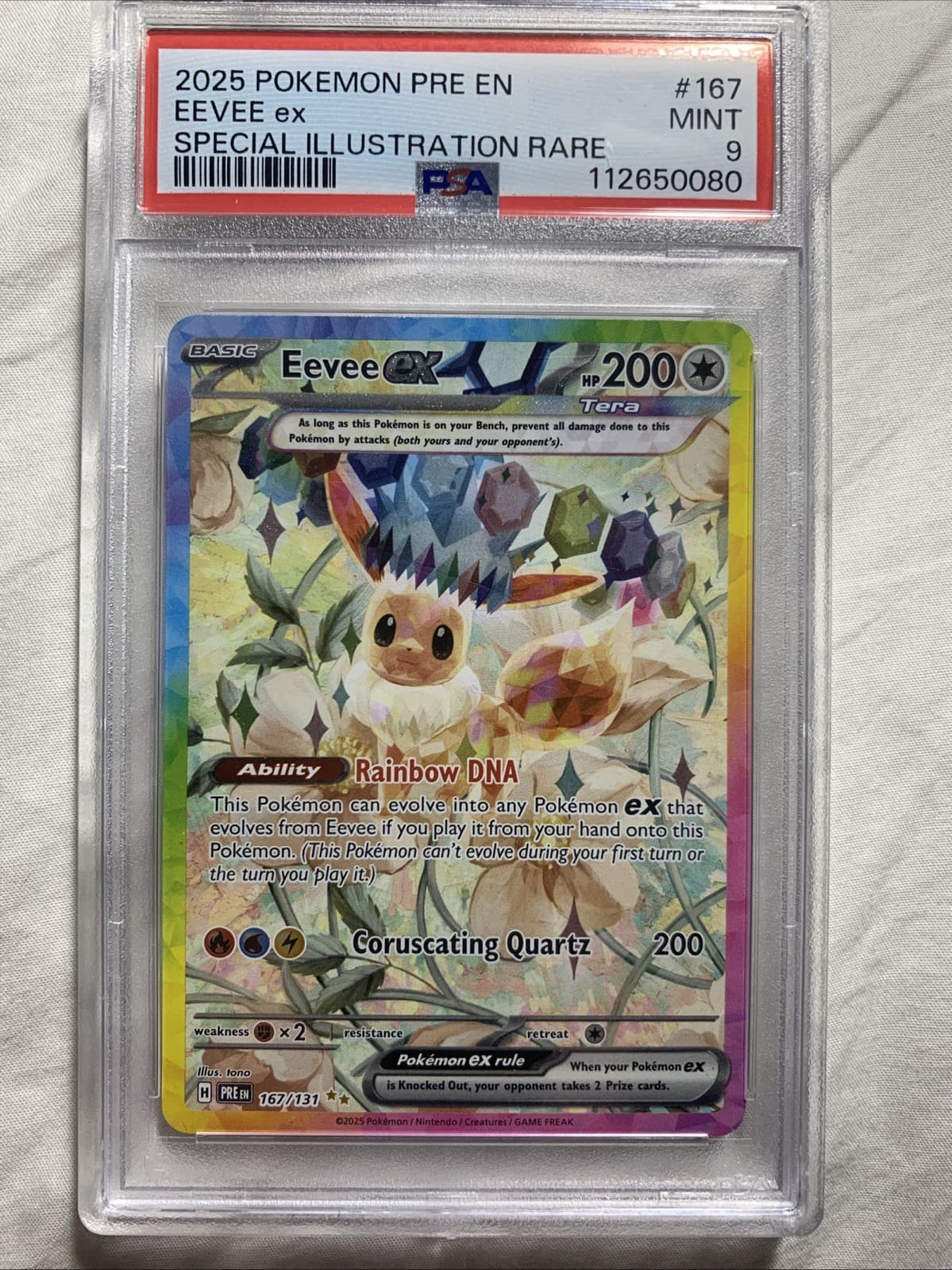 Pokemon TCG Eevee EX Prismatic Evolutions Holo Card 167/131 SV PSA 9