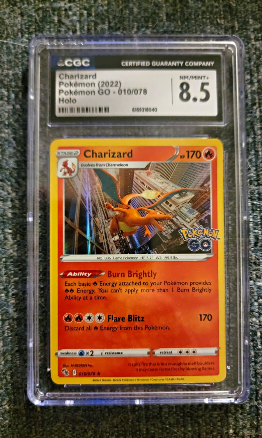 Pokemon TCG Charizard 010/078 Pokemon GO Holo Rare CGC 8.5 2022 English