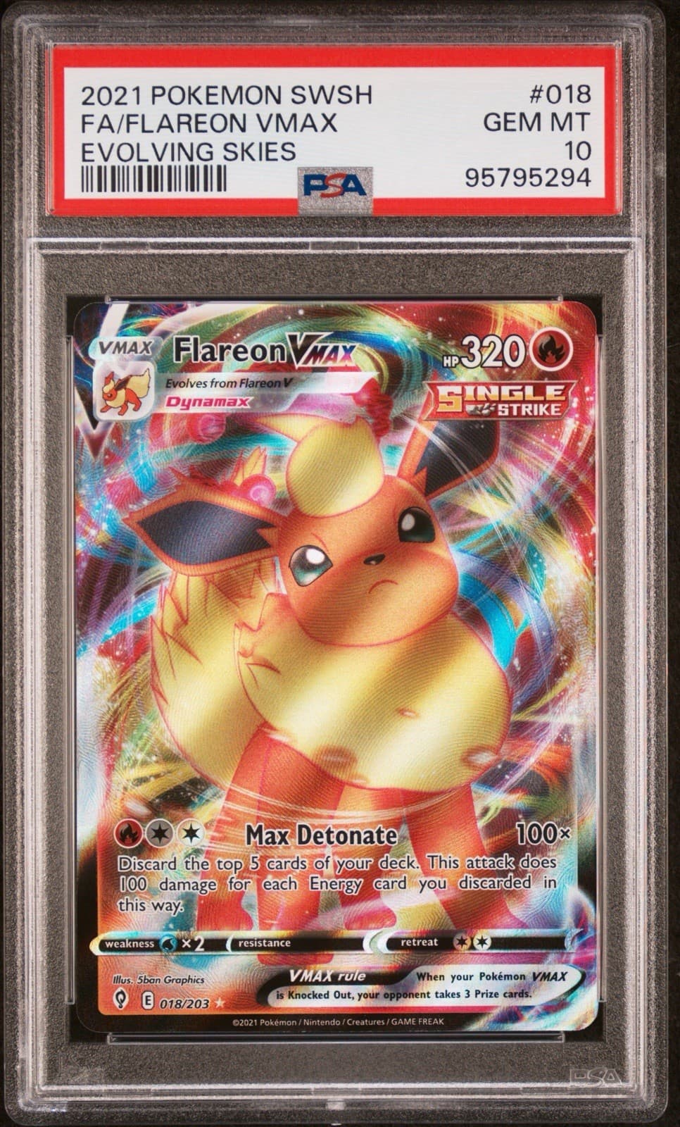 PSA 10 FLAREON VMAX 018/203 FULL ART EVOLVING SKIES POKEMON 🔥