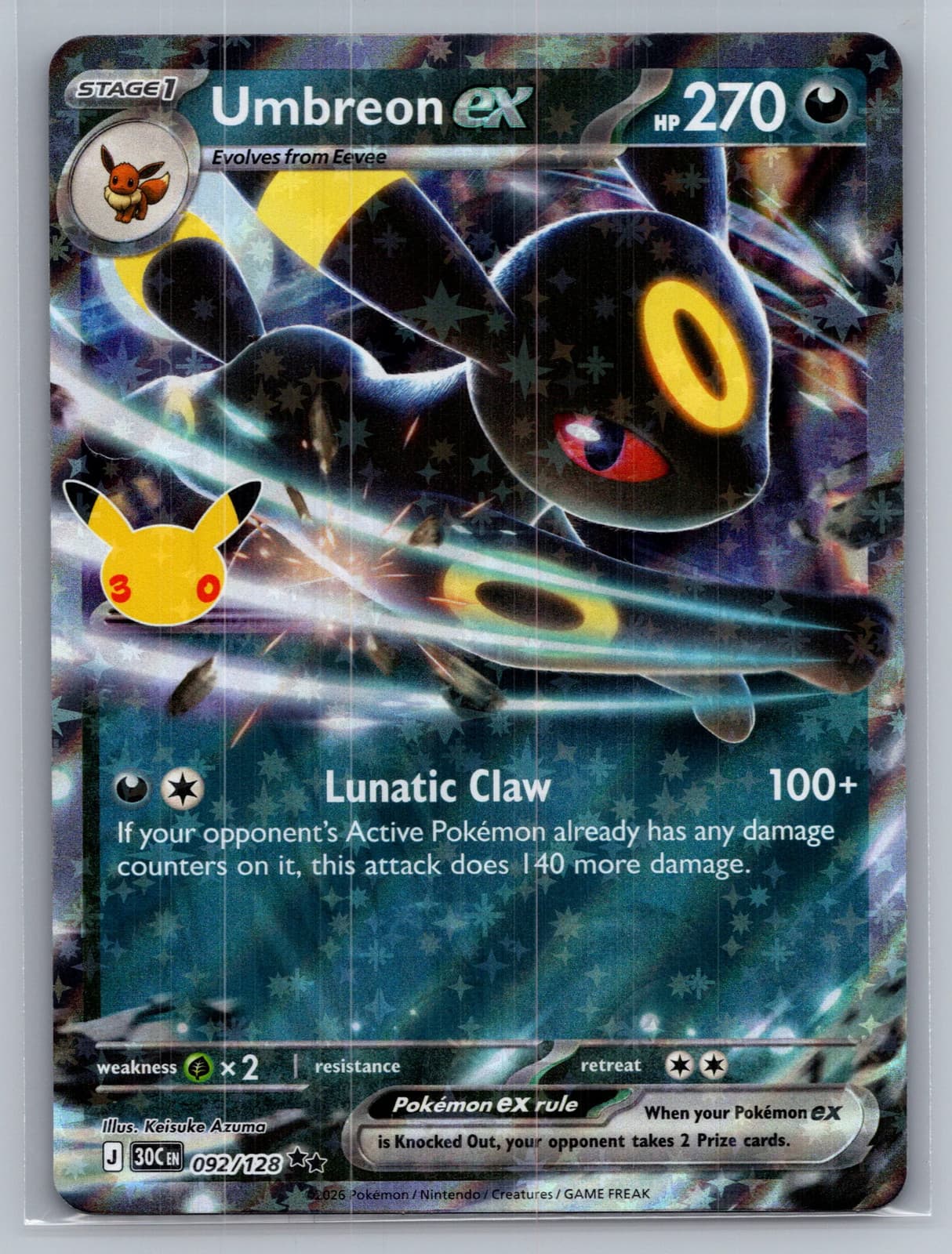 Umbreon EX #92/128 2026 30th Celebration Pokemon TCG