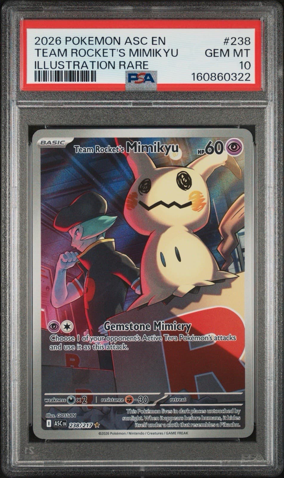 Pokemon Ascended Heroes Team Rocket's Mimikyu #238 PSA 10 SLAB DAMAGE SEE PHOTOS