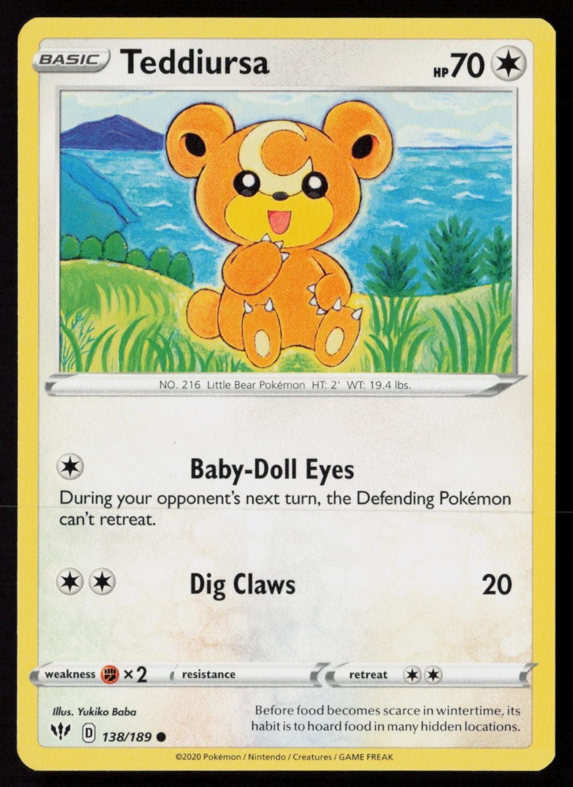 Pokemon TCG Teddiursa 138/189 Darkness Ablaze Non-Holo Pack Fresh - NM