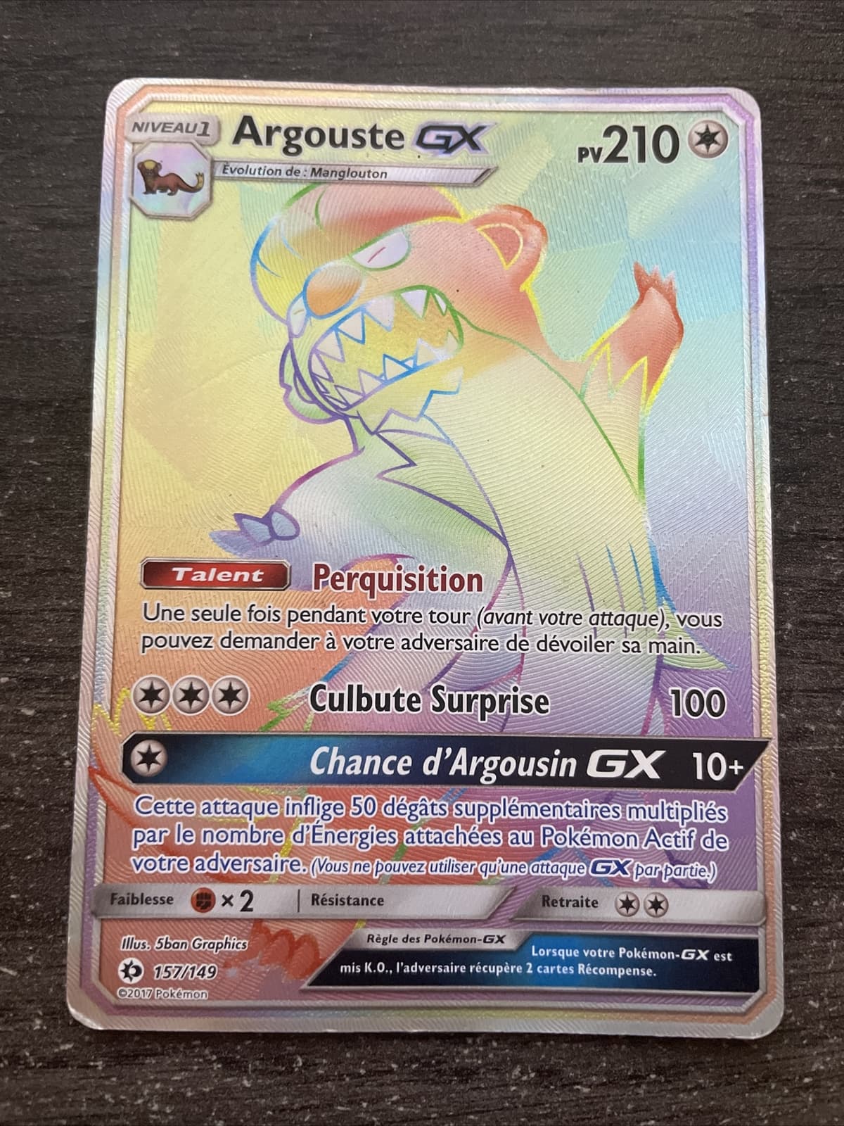 ARGOUSTE GX RAINBOW - POKEMON 157/149 SOLEIL ET LUNE SL1 FR
