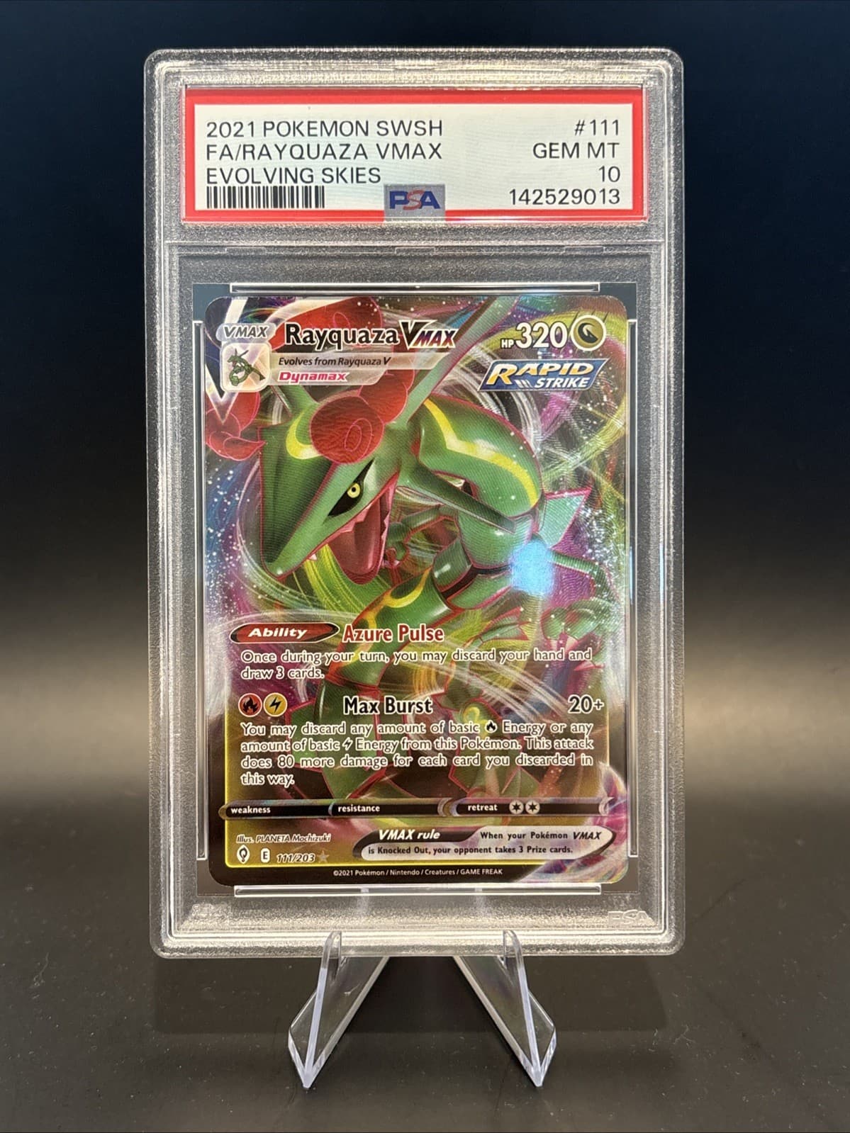 Rayquaza VMAX Full Art Holo Rare Evolving Skies Rapid Strike 111/203 SWSH PSA 10