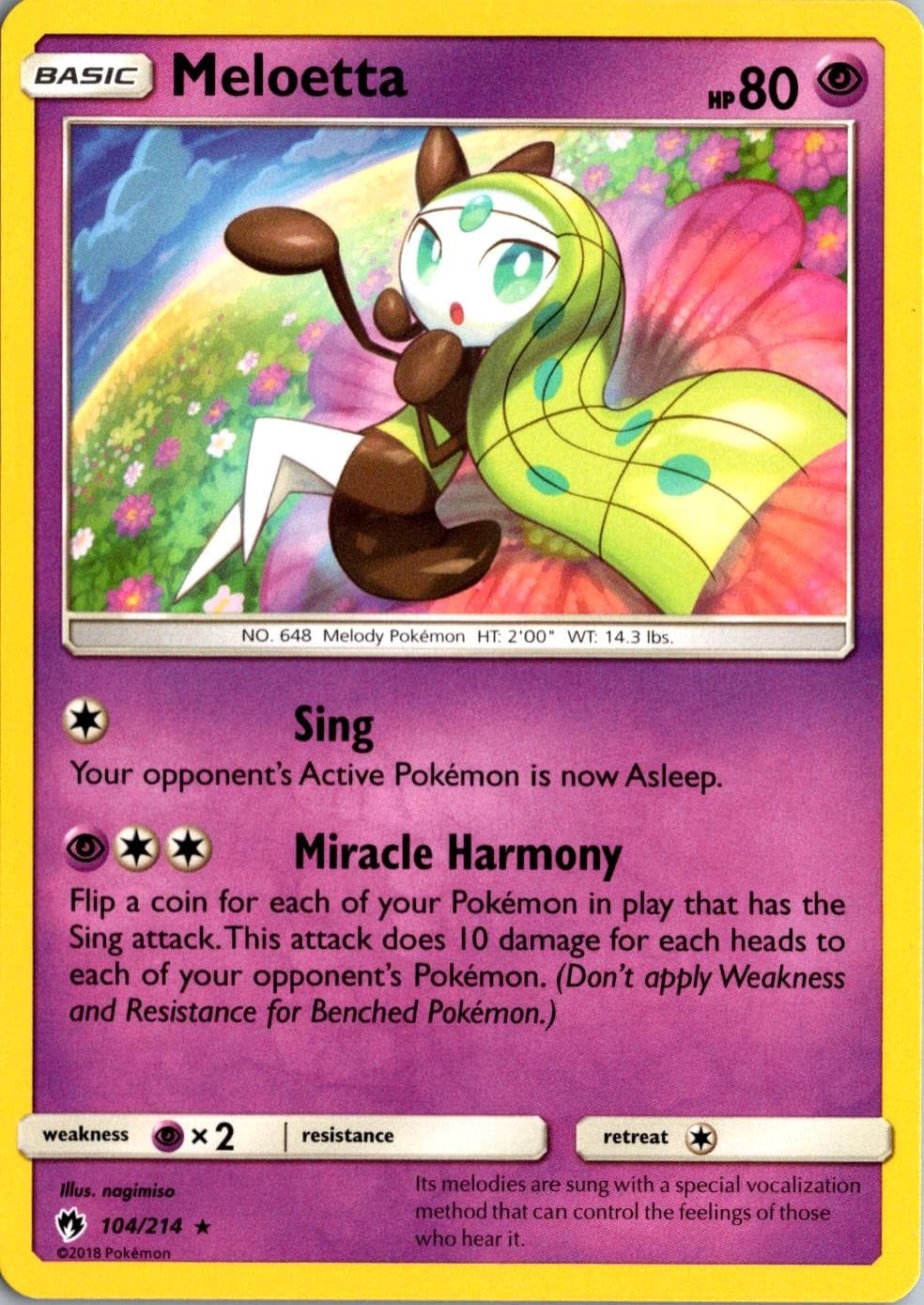Meloetta 104/214 Rare SM Lost Thunder LP Pokemon Card