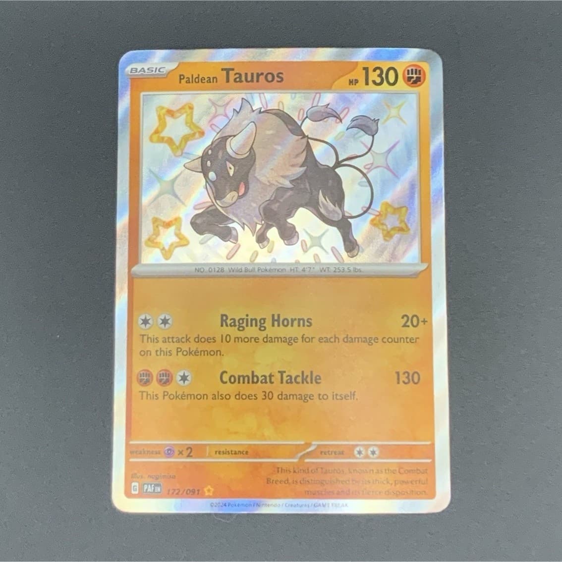 Pokemon Paldean Tauros 172/091 SV: Paldean Fates Holo Shiny Rare 130HP