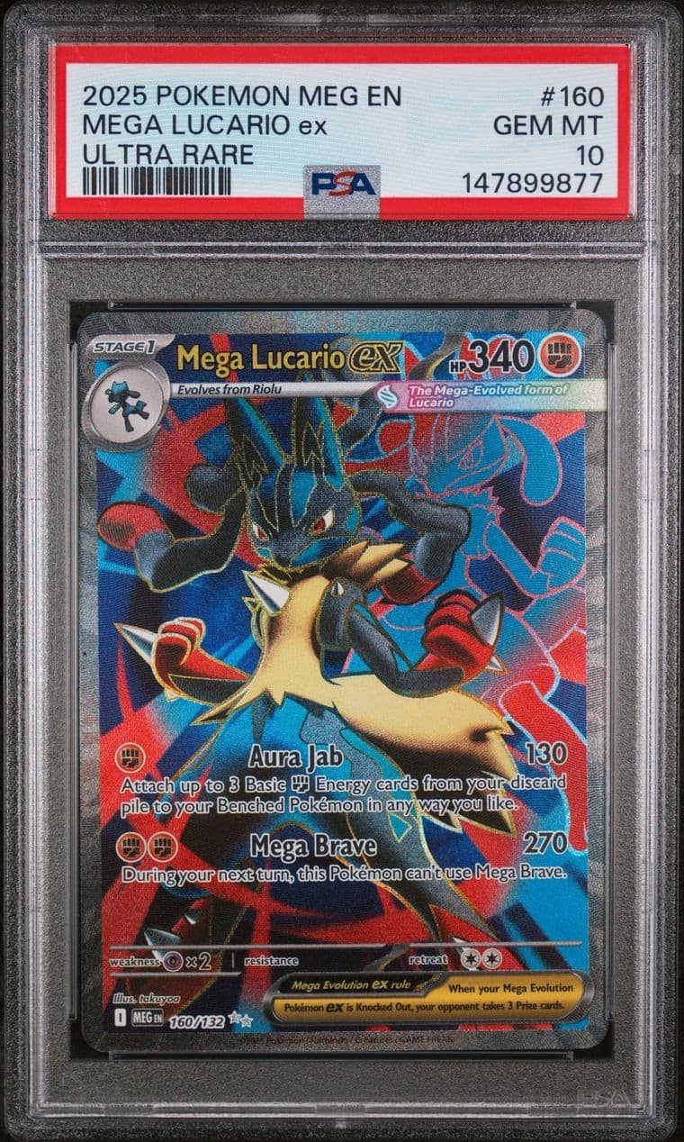 PSA Gem 💎 Mint 10 Mega Lucario ex 160/132 ME01 Mega Evolution Holo Pokemon