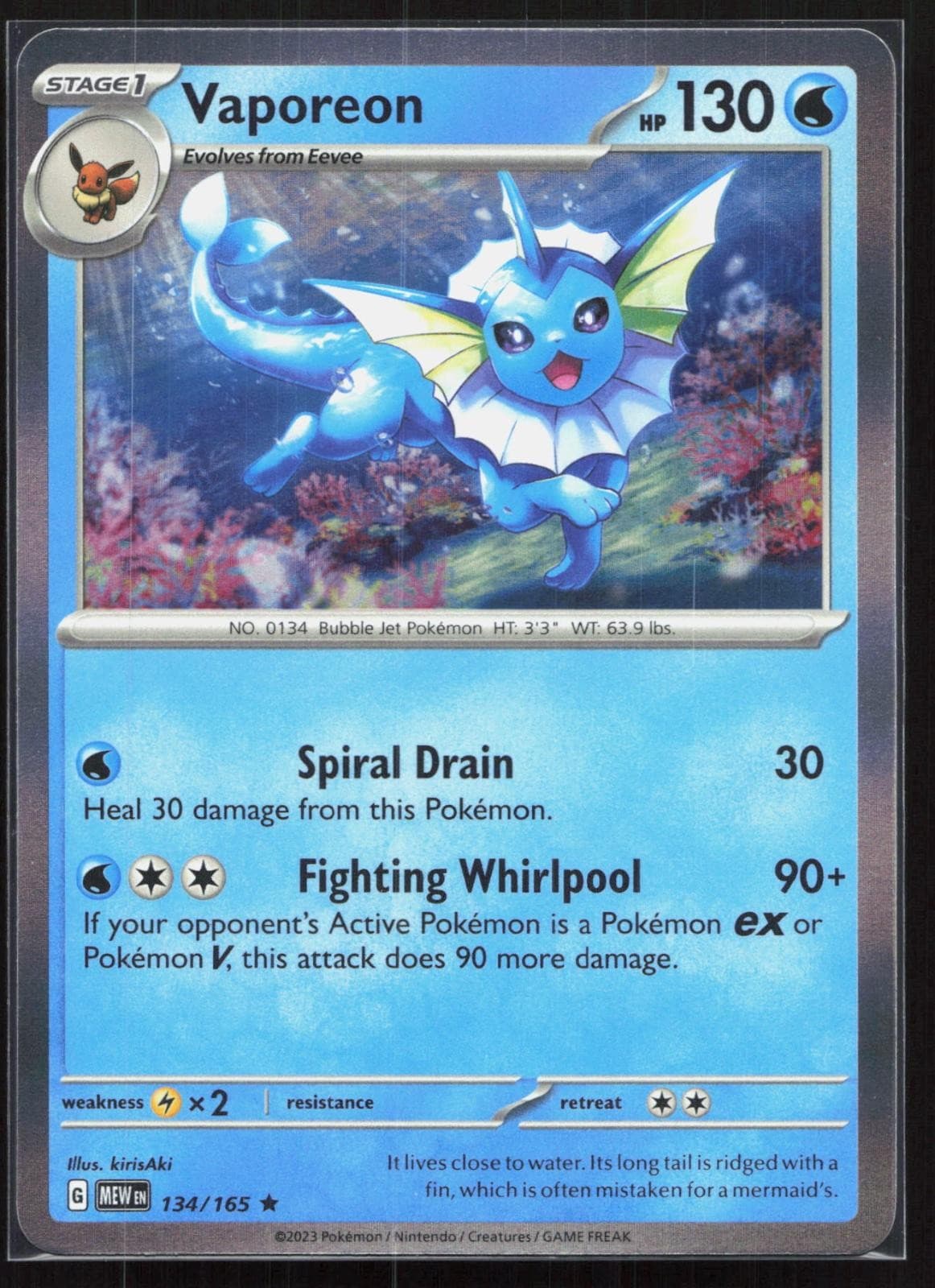 Vaporeon 134/165 2023 Rare 151 Pokemon Holo