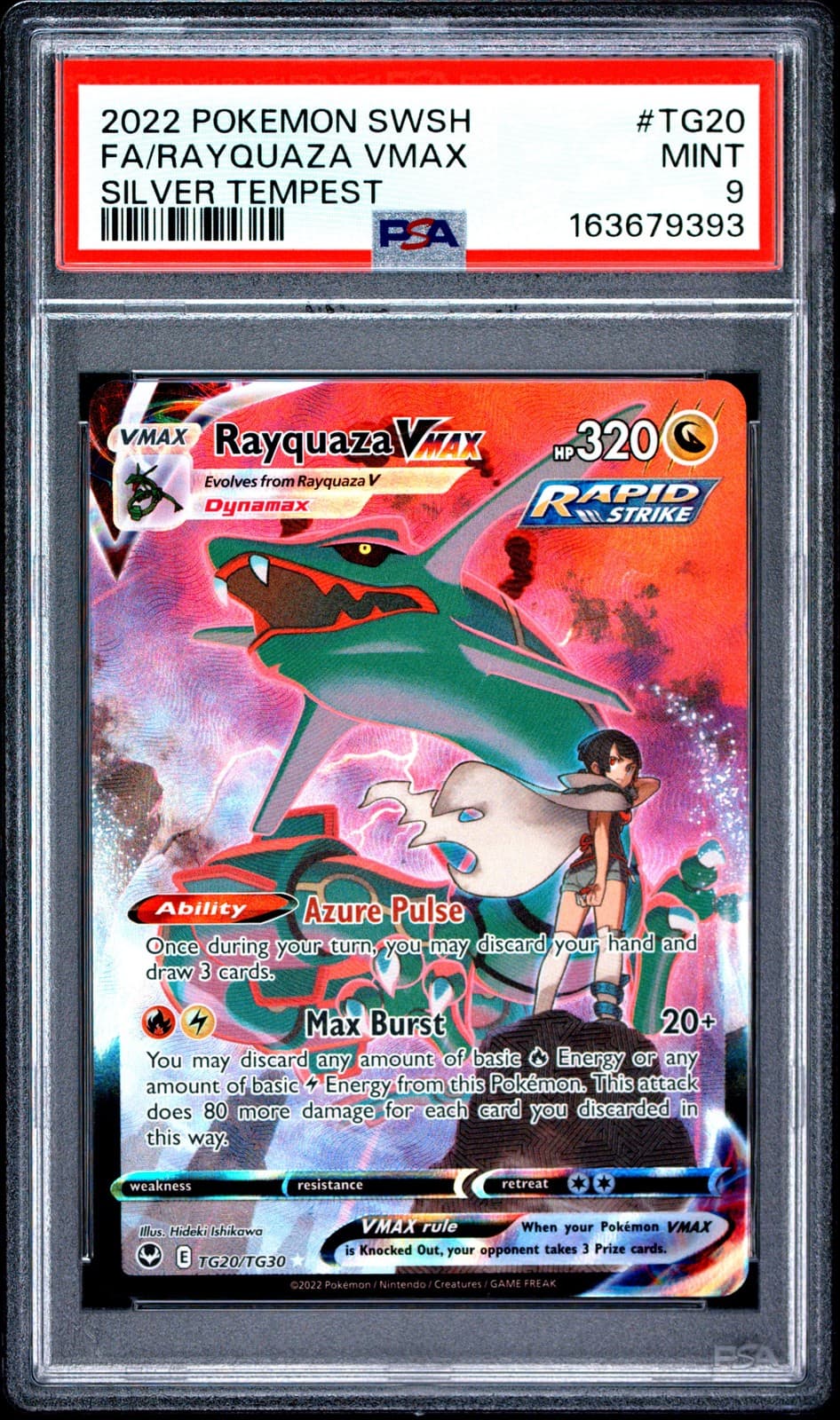 2022 POKEMON SWORD & SHIELD SILVER TEMPEST #TG20 FULL ART/RAYQUAZA VMAX PSA 9