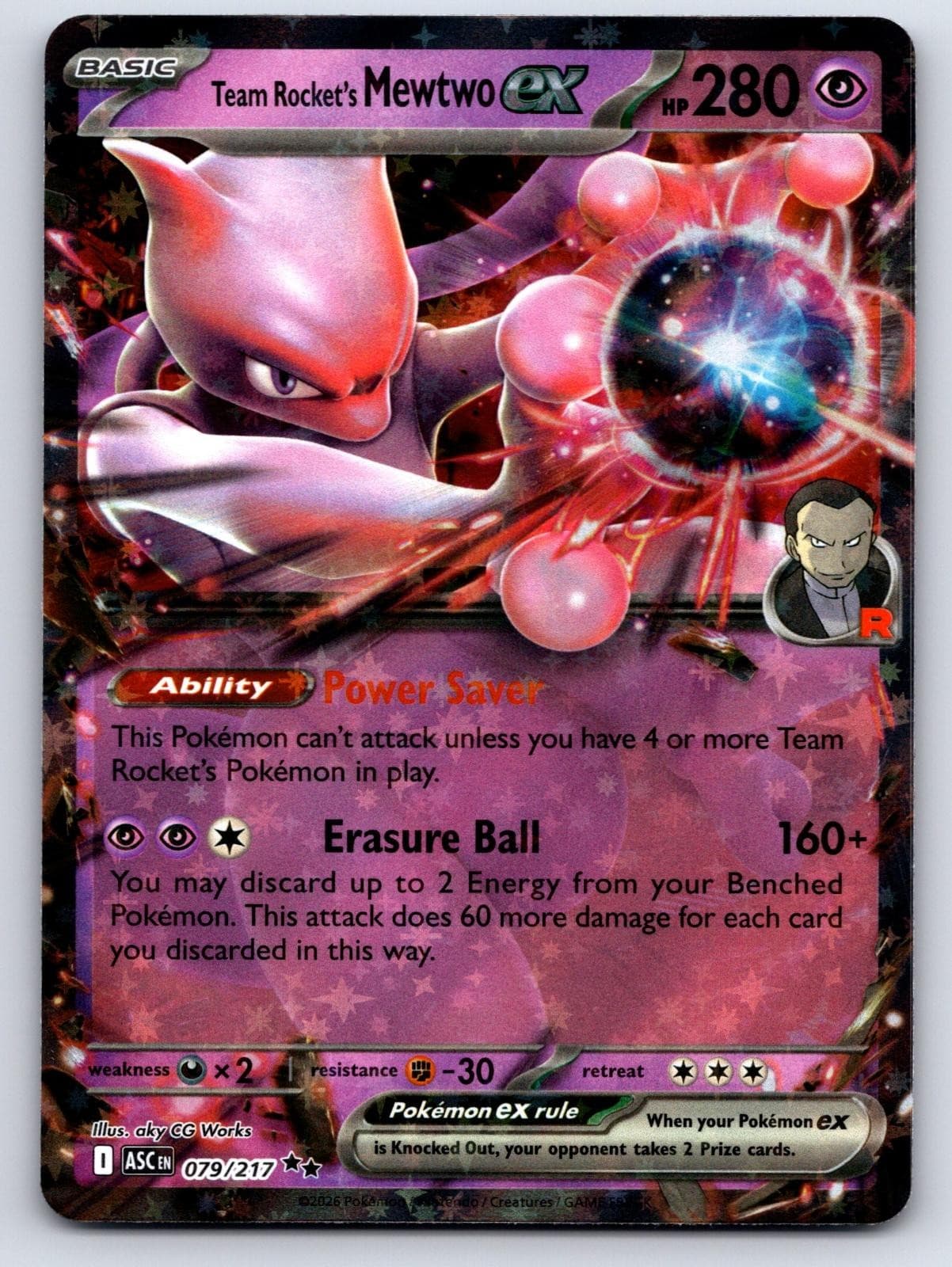 Team Rocket's Mewtwo ex 079/217 Double Rare Ascended Heroes Pokemon Holo