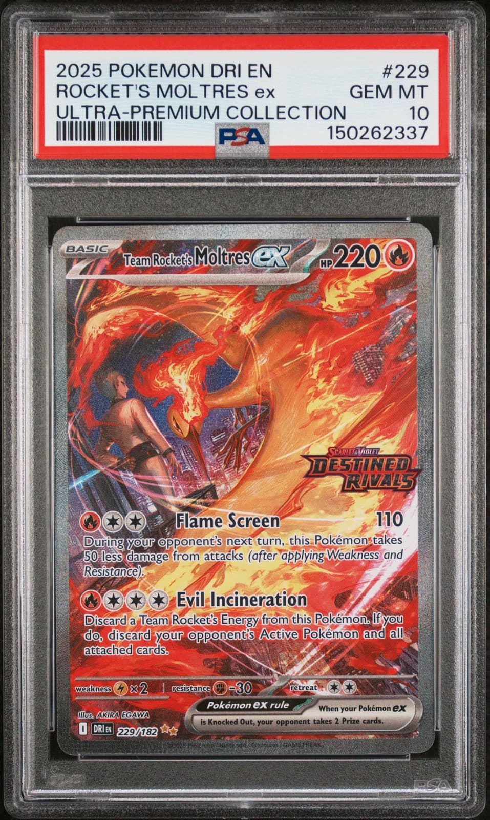 2025 POKEMON DRI EN-DESTINED RIVALS #229 TEAM ROCKET'S MOLTRES EX PSA 10