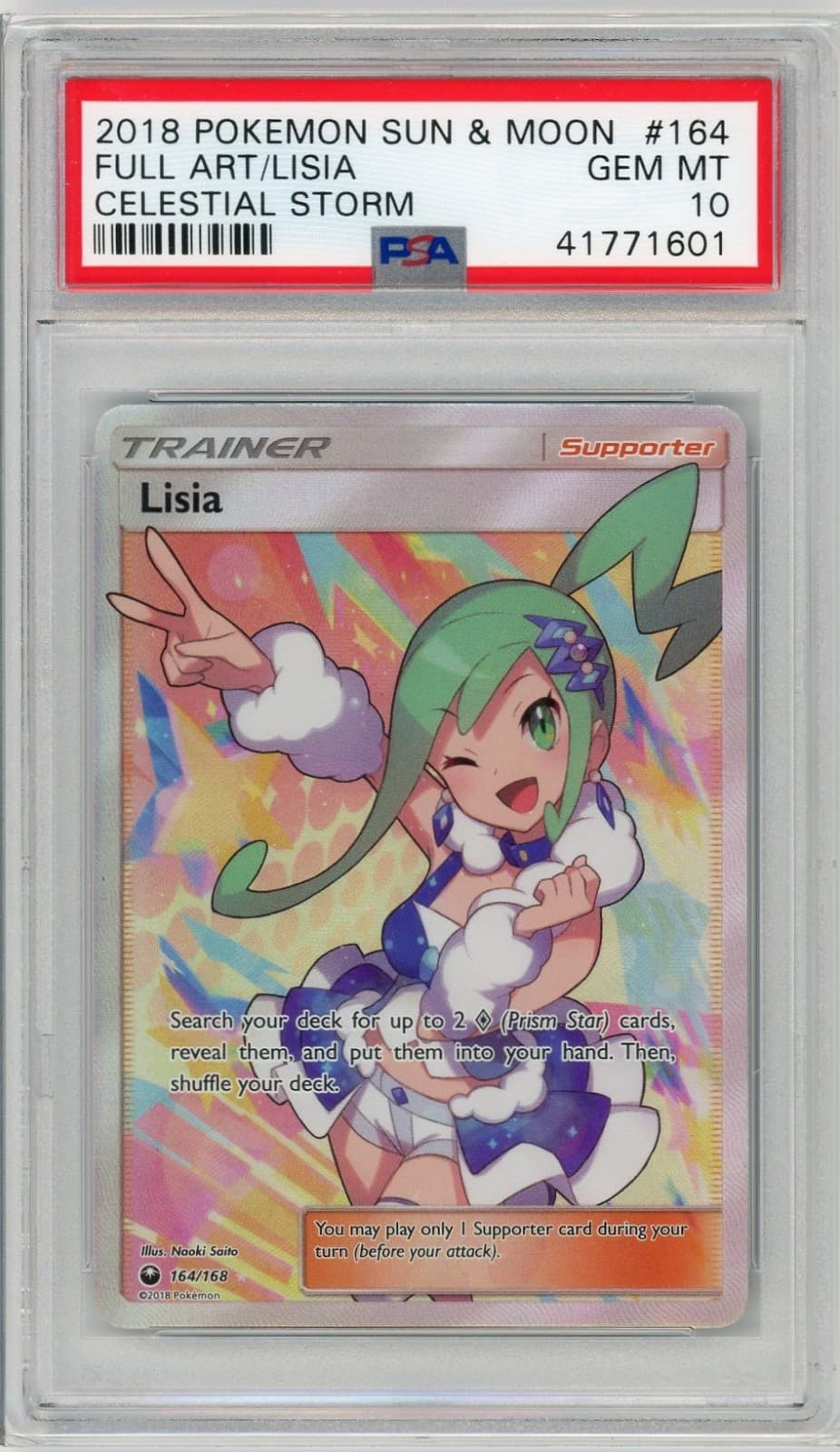 2018 Pokemon Celestial Storm Lisia 164/168 Full Art Trainer PSA 10 Gem Mint