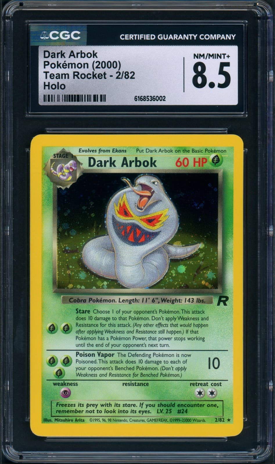CGC 8.5 NM/MINT+ Dark Arbok Team Rocket 2/82 Holo Pokemon Card